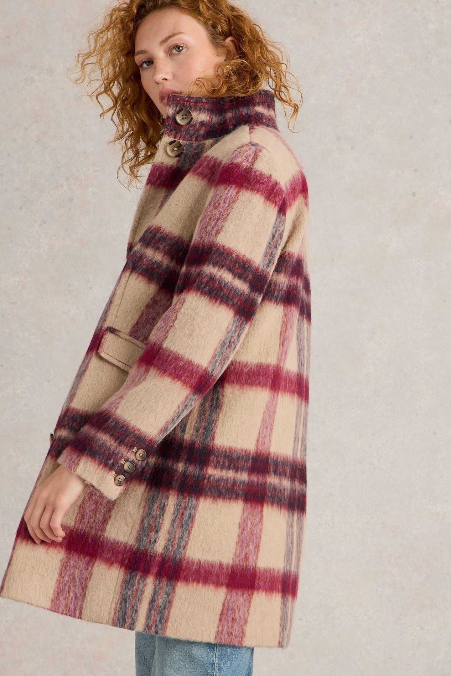 KARLA CHECK COAT PLUM MULTI 2