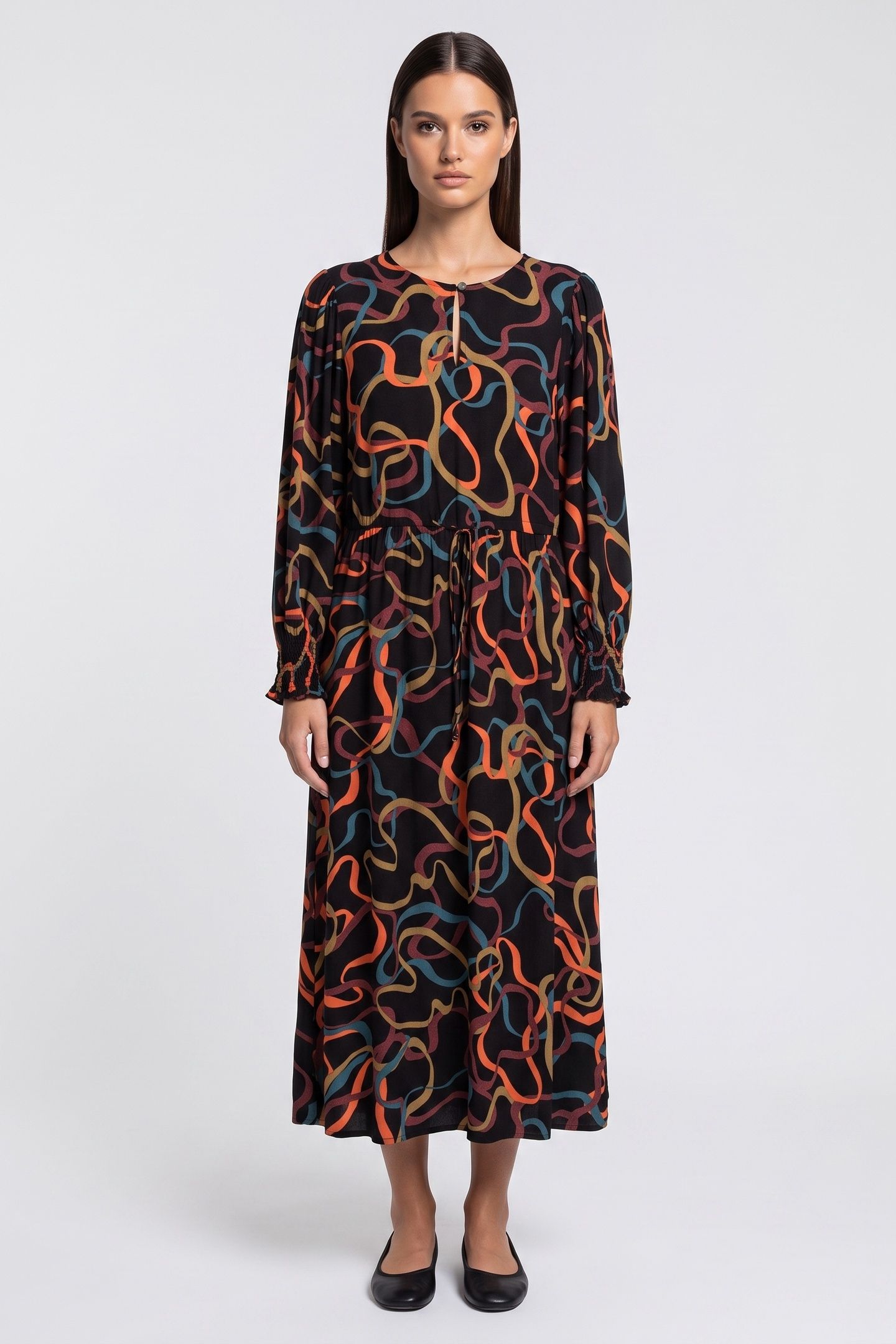 ANGIE MIDI DRESS BLACK MULTI 1