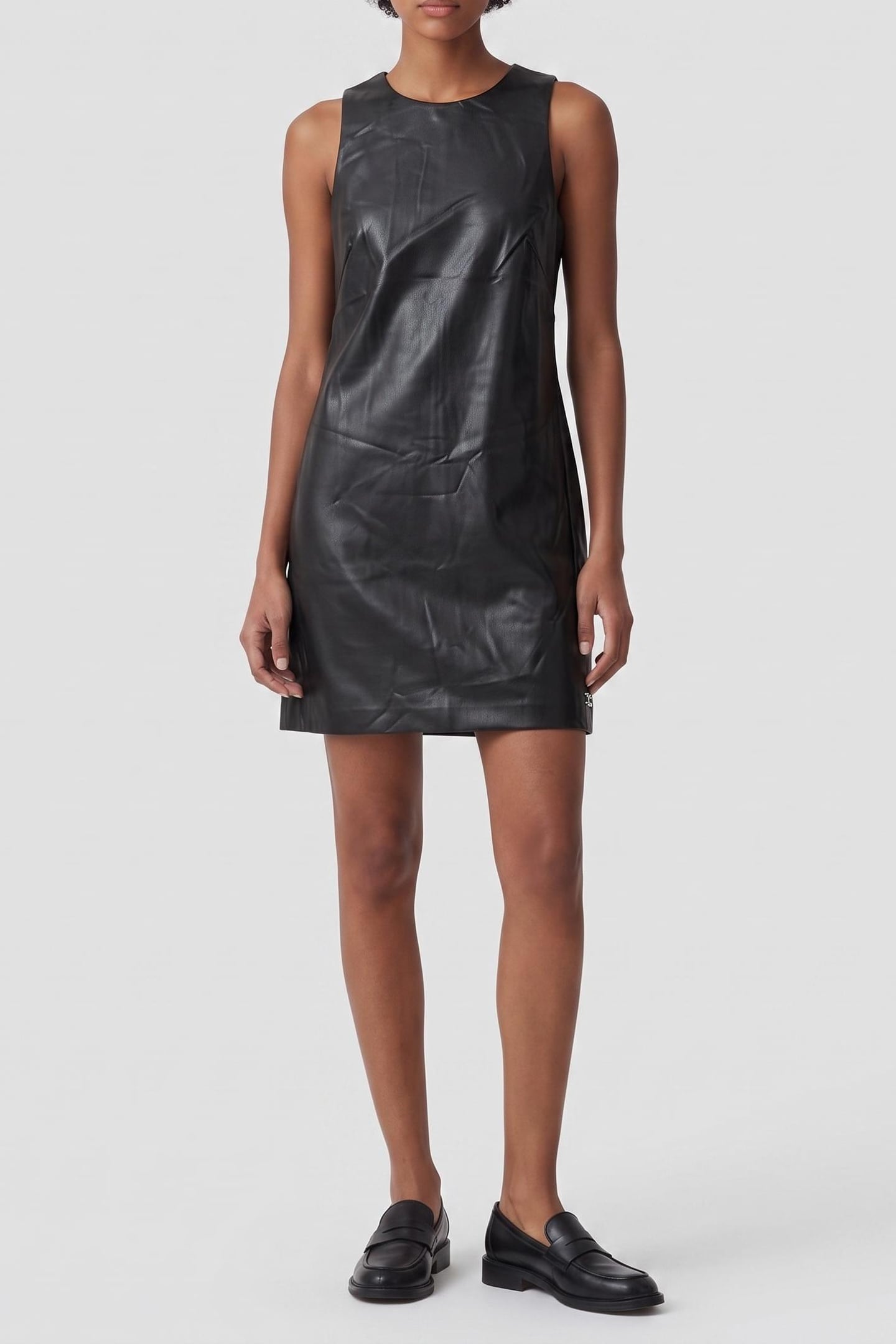 FAUX LEATHER MINI DRESS BLACK 1