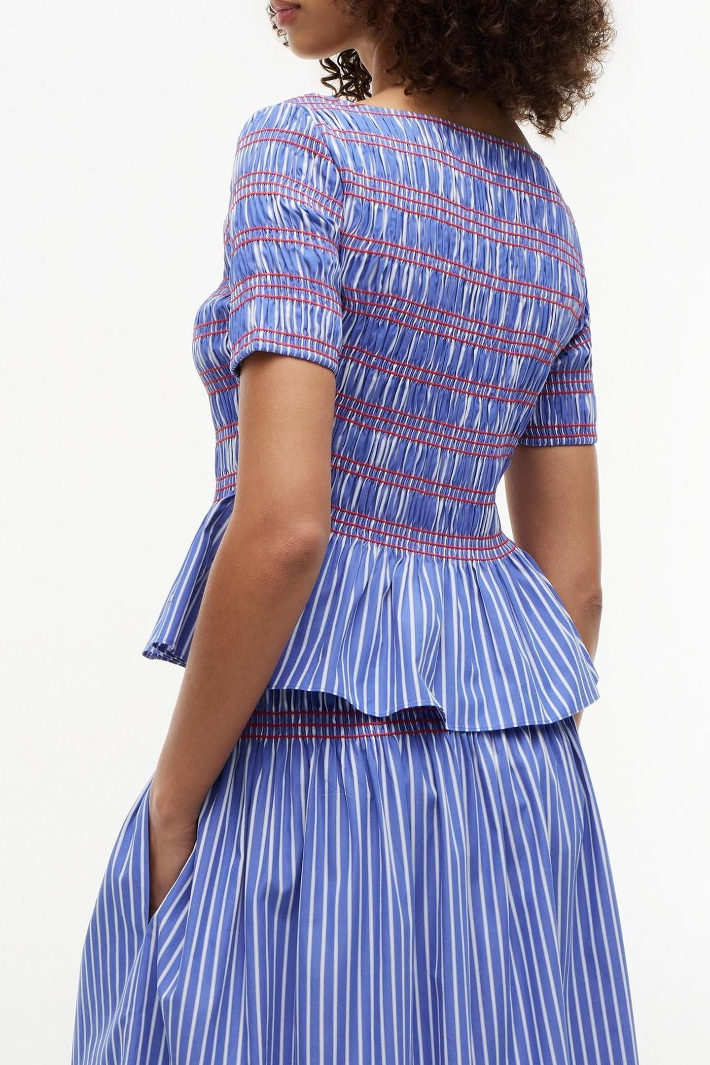 SMOCKING STRIPE BOAT NECK TOP STACKING STP/VERONA BLUE 2