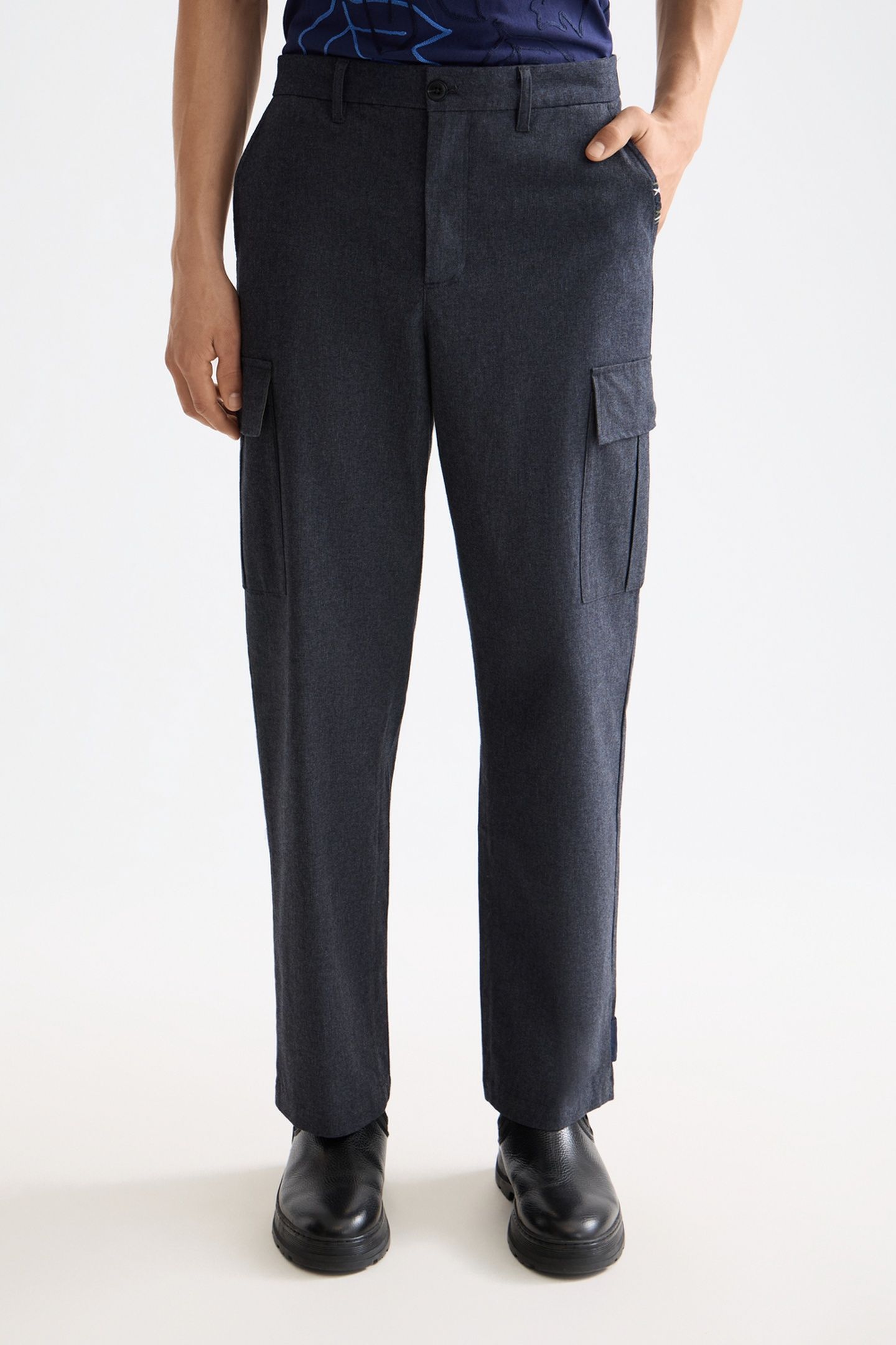 MELANGE COTTON-BLEND RELAXED STRAIGHT FIT CARGO GREY MELANGE 2