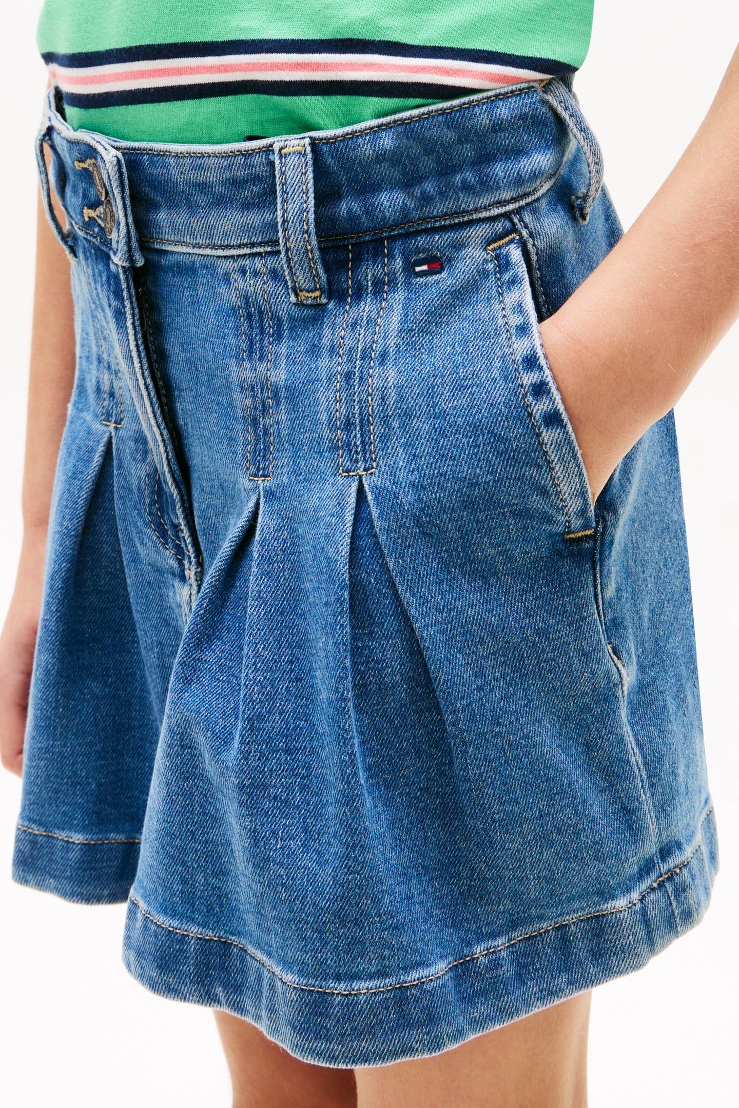 GIRLS DENIM PLEATED SKIRT TRUE BLUE DENIM 5