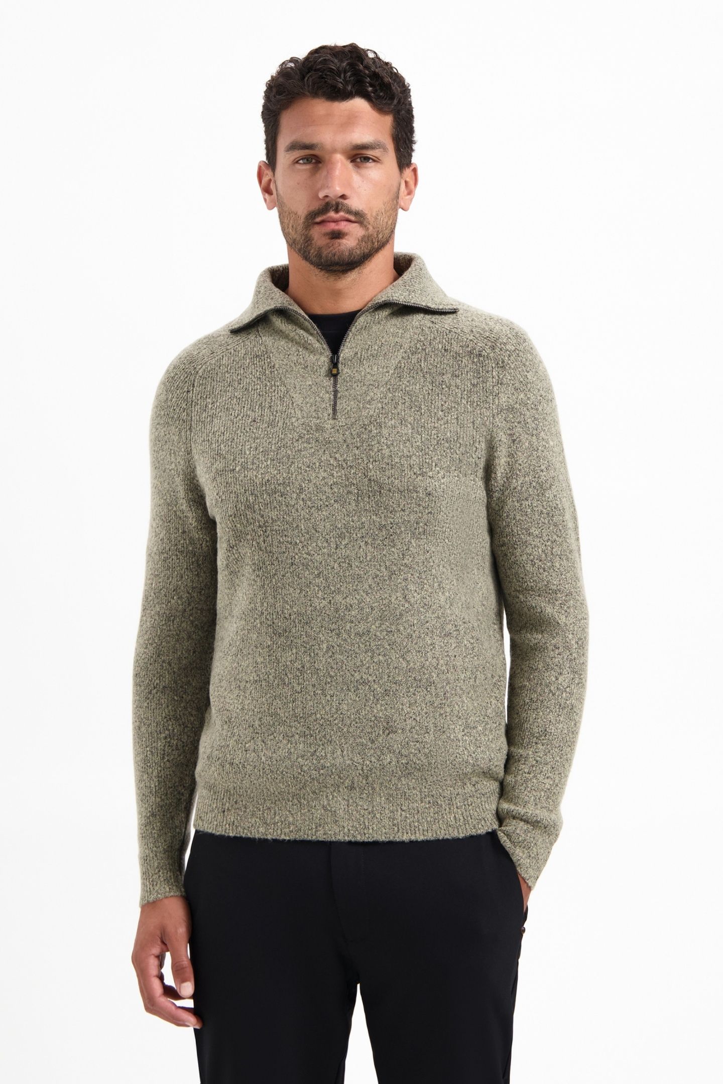 PULLOVER WING COLLAR HALF ZIP SOFT WOOLBLEND SAND 2
