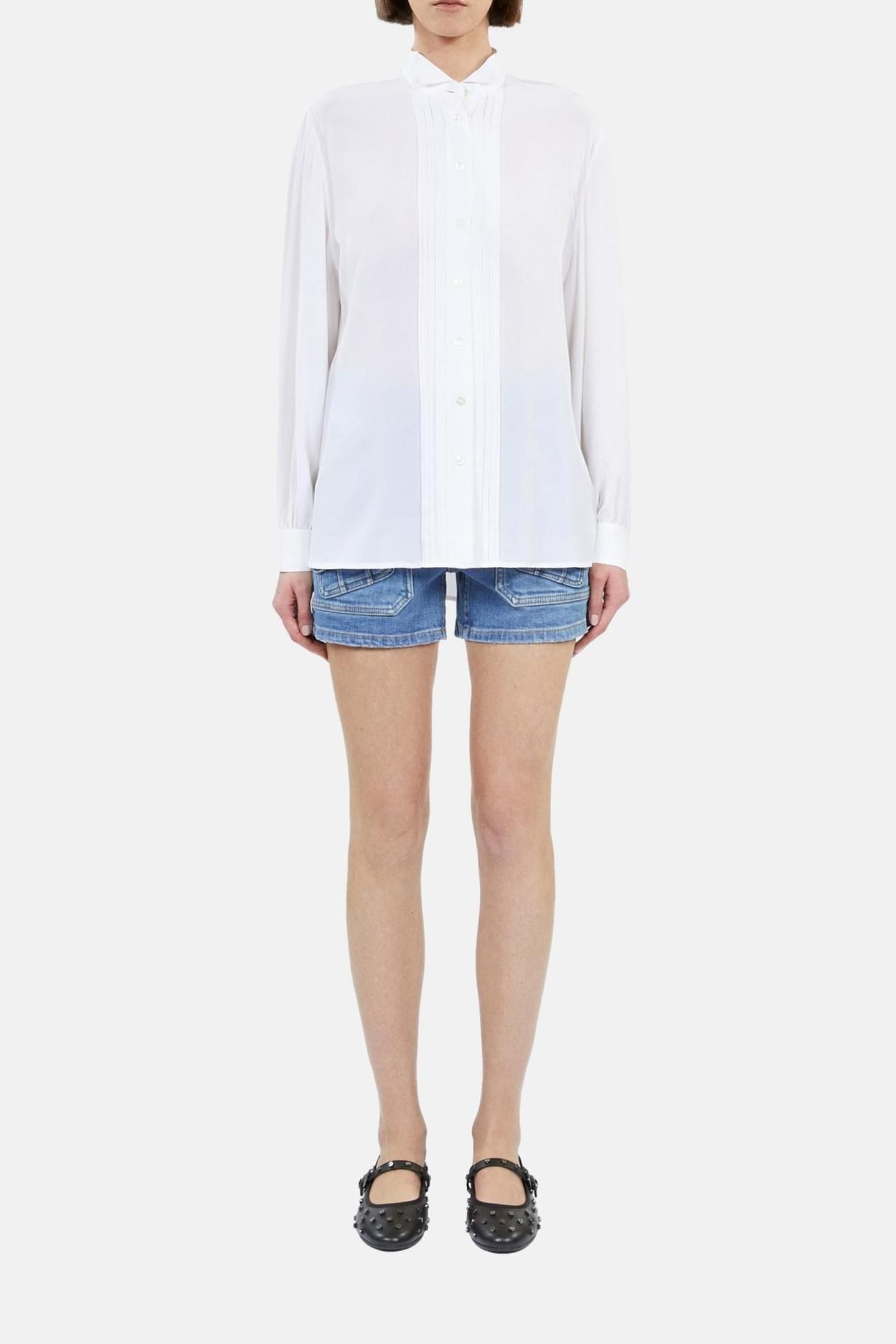 LONG-SLEEVED SHIRT WITH PLEATED DETAIL ECRU 2