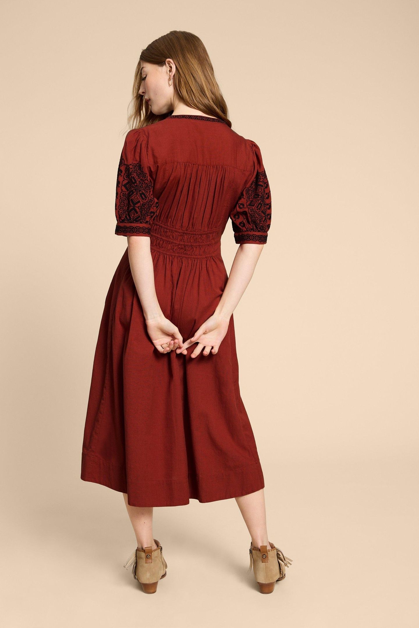 CELESTE EMBROIDERED DRESS RED MULTI 4