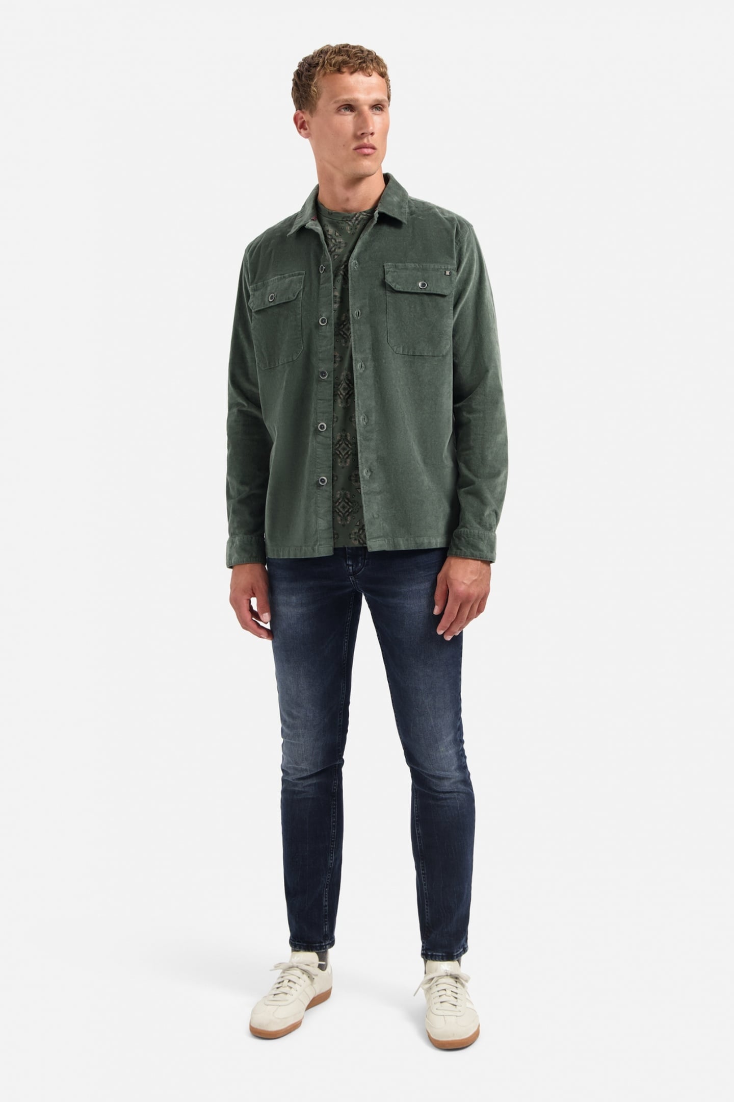 OVERSHIRT BUTTONS TWILL DARK GREEN 1