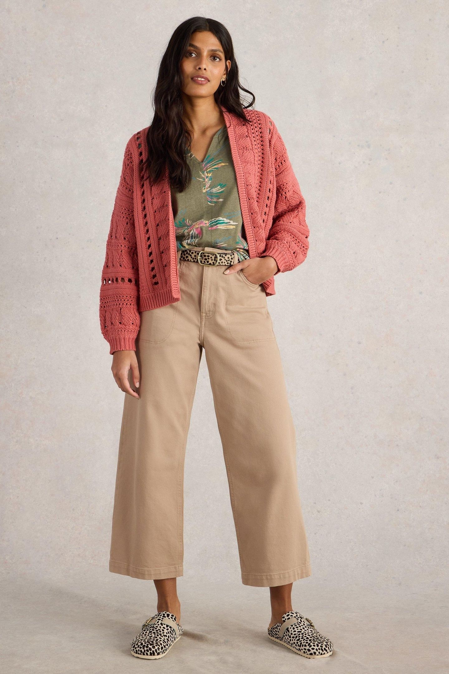 CASEY CROCHET CARDI MID CORAL 1