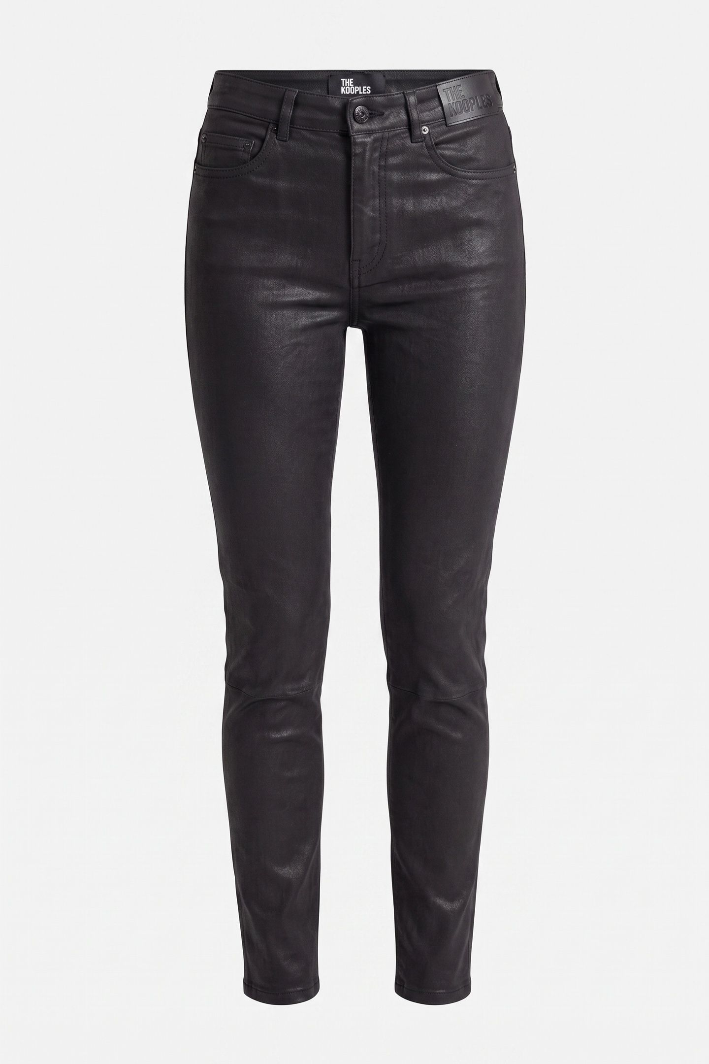 SLIM FIT STRETCH LEATHER TROUSERS BLACK 4