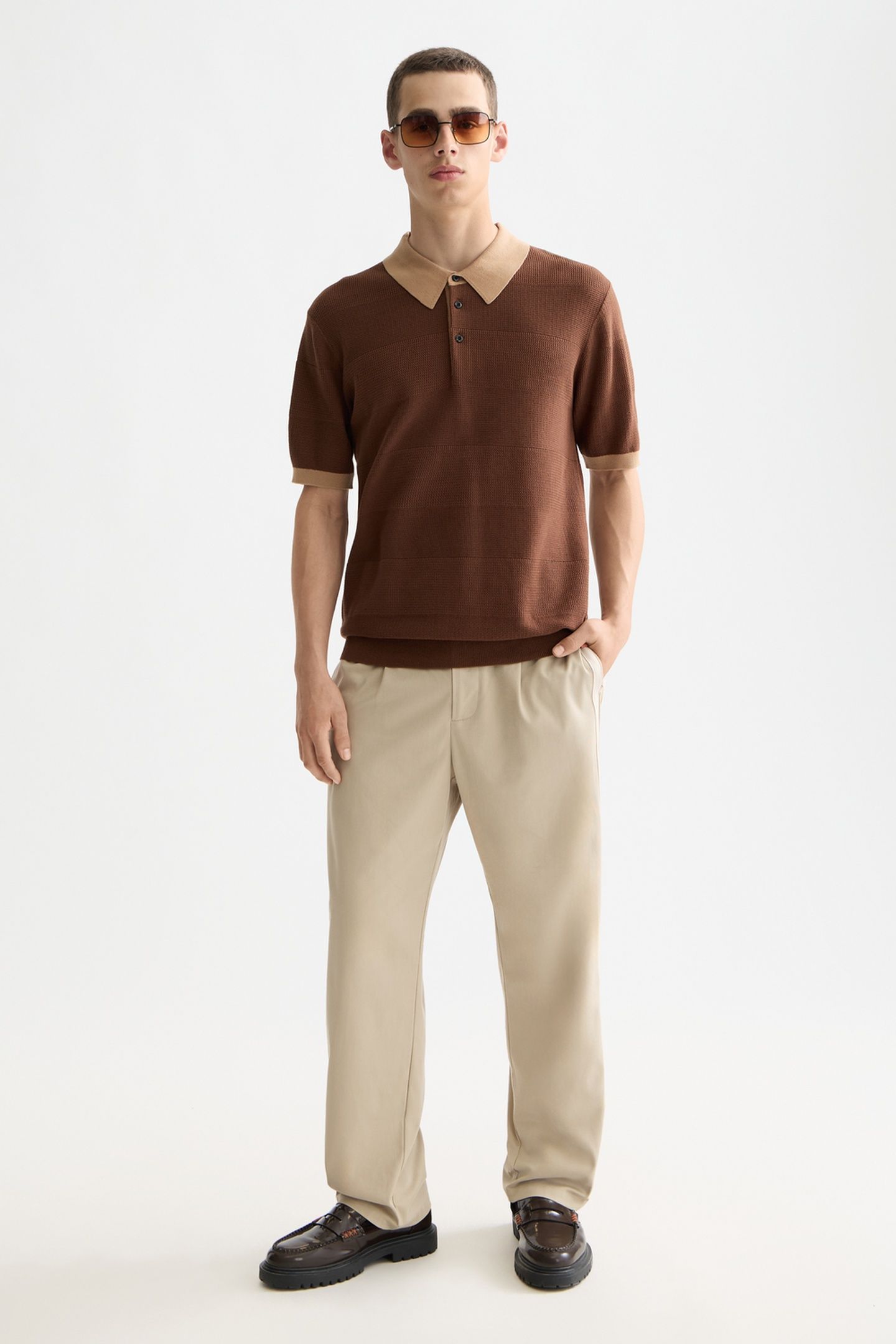 KNITTED TONE ON TONE STRIPED REGULAR FIT POLO SOFT SILT 2