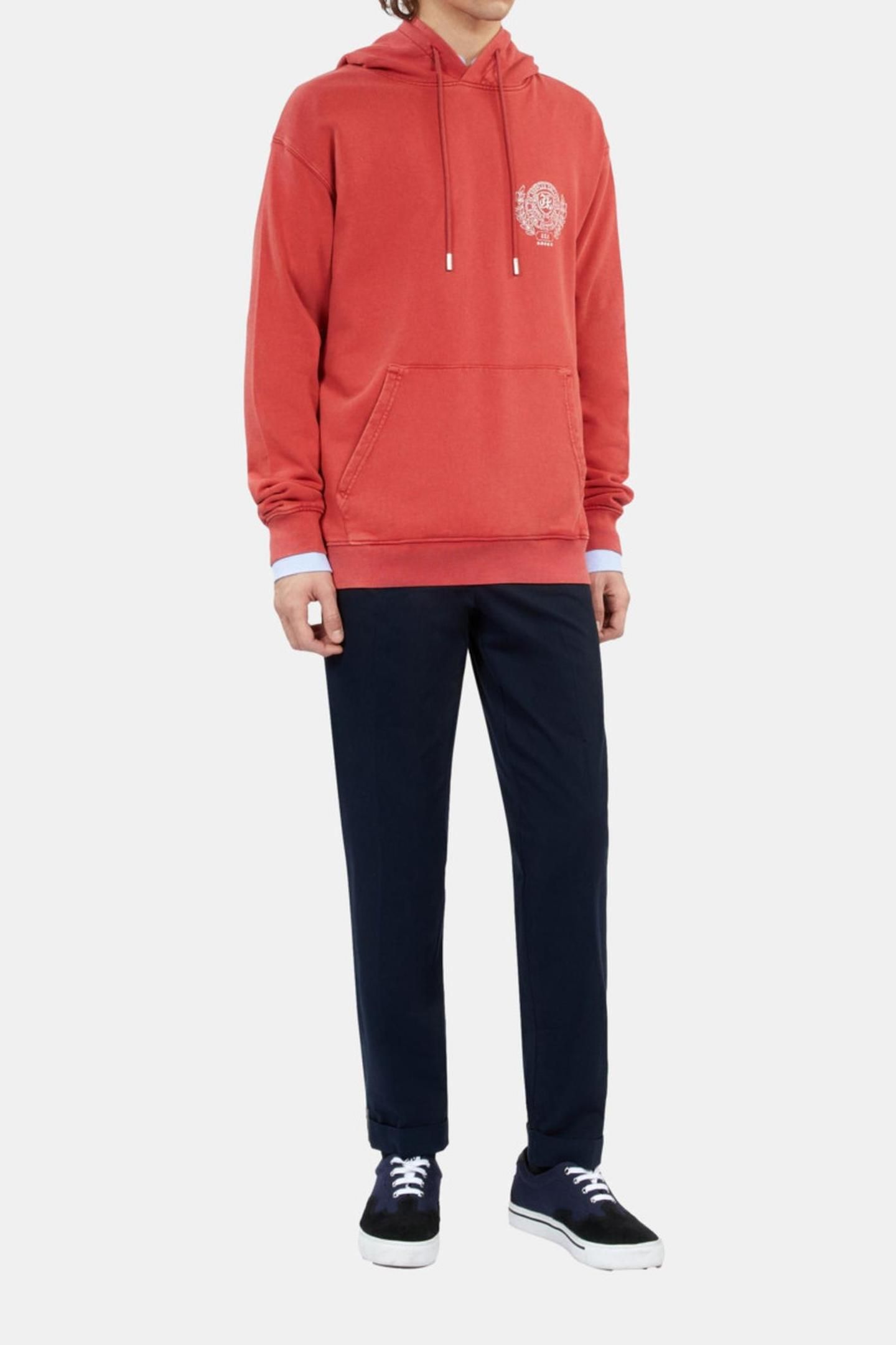 HOODIE WITH COLLEGE PRINT RED BRIQUE 3