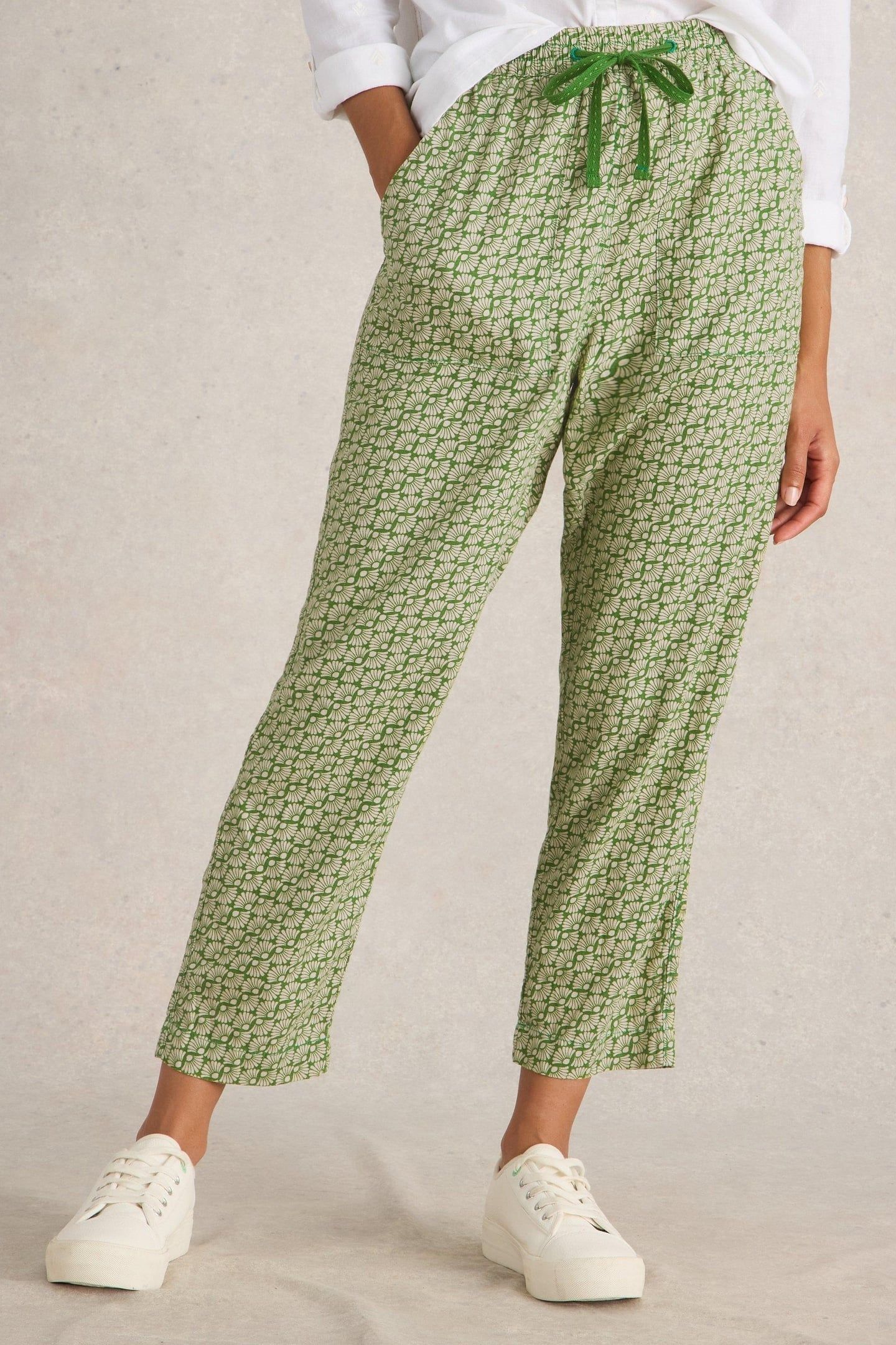 ELLE LINEN BLEND TROUSER GREEN PRINT 1