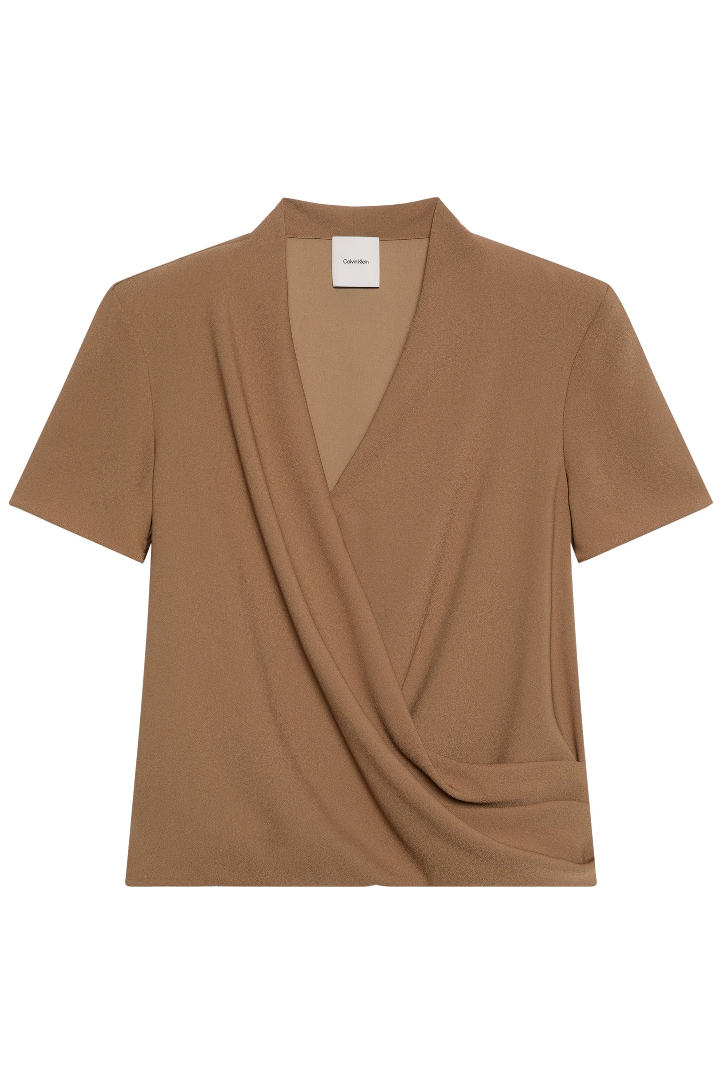 CREPE SHORT SLEEVE DRAPED WRAP TOP EXECUTIVE BROWN 4