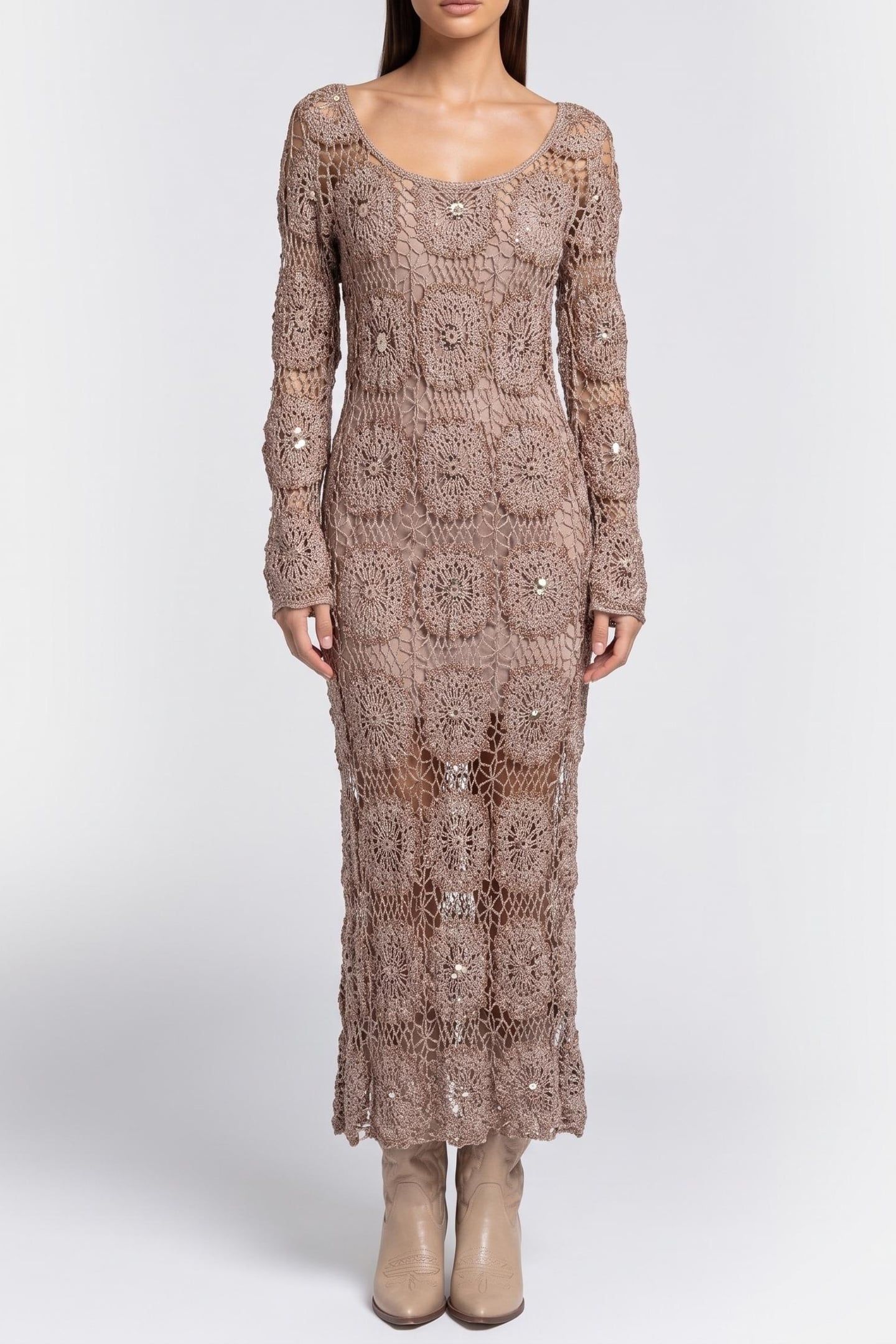 CHARLI CROCHET DRESS VELVET TAUPE 1