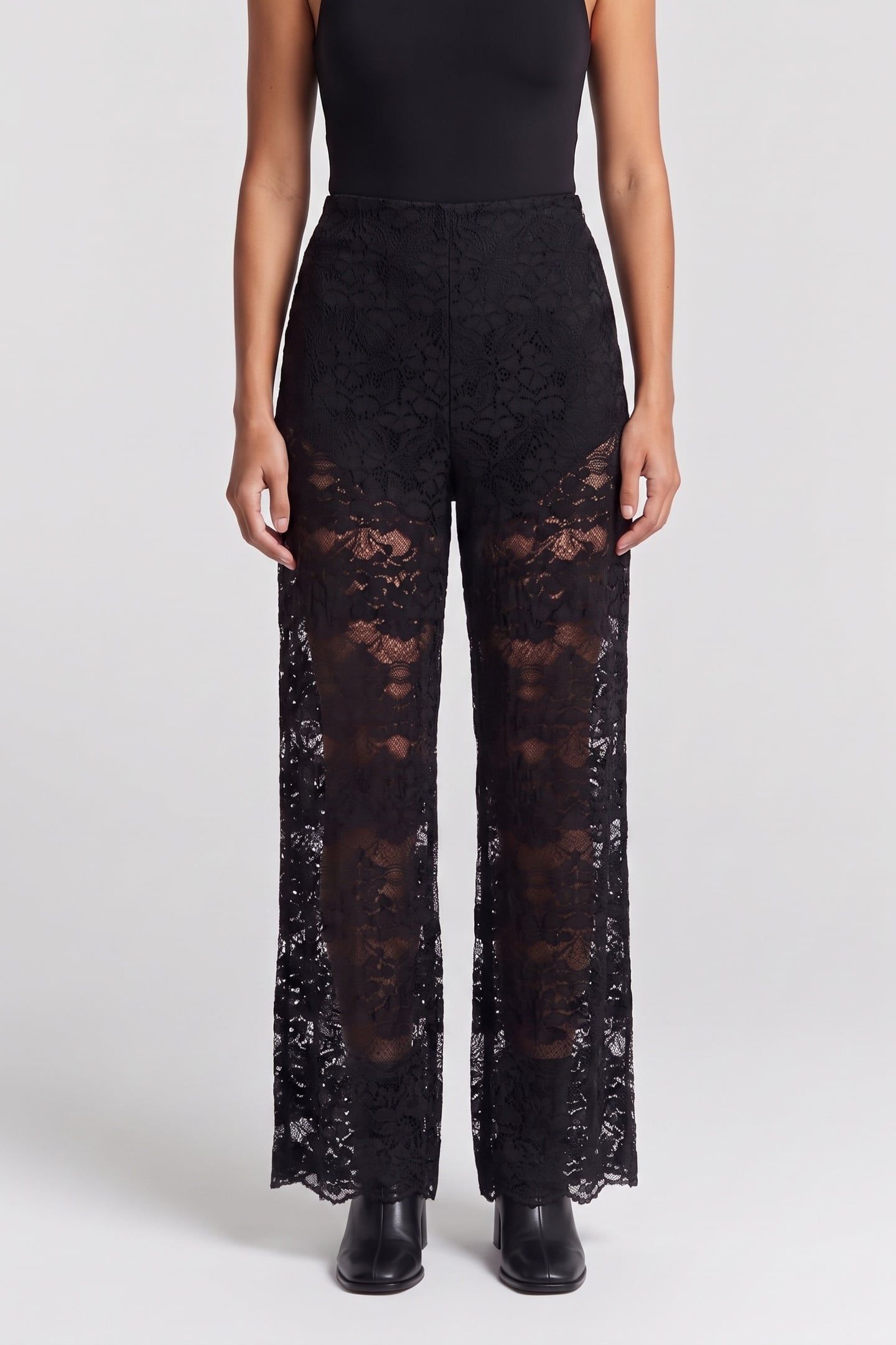 STRETCH LACE TROUSERS BLACK 1