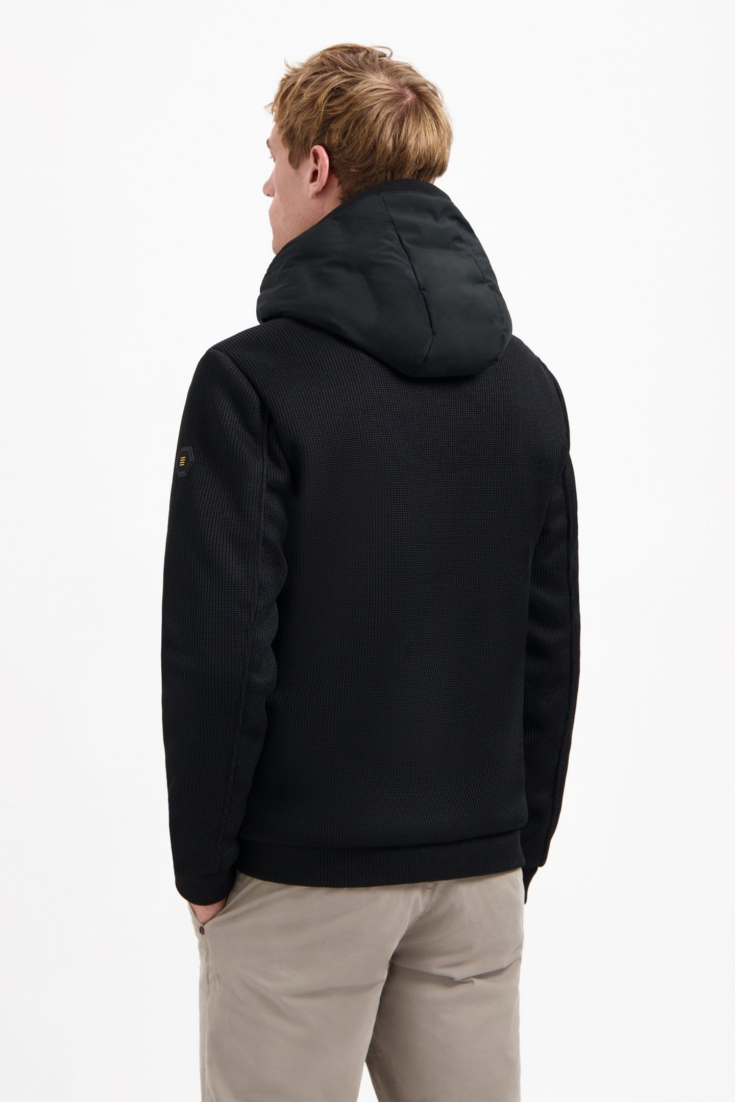 JACKET SHORT FIT SEALED HOODED KNITTED MIX BLACK 3