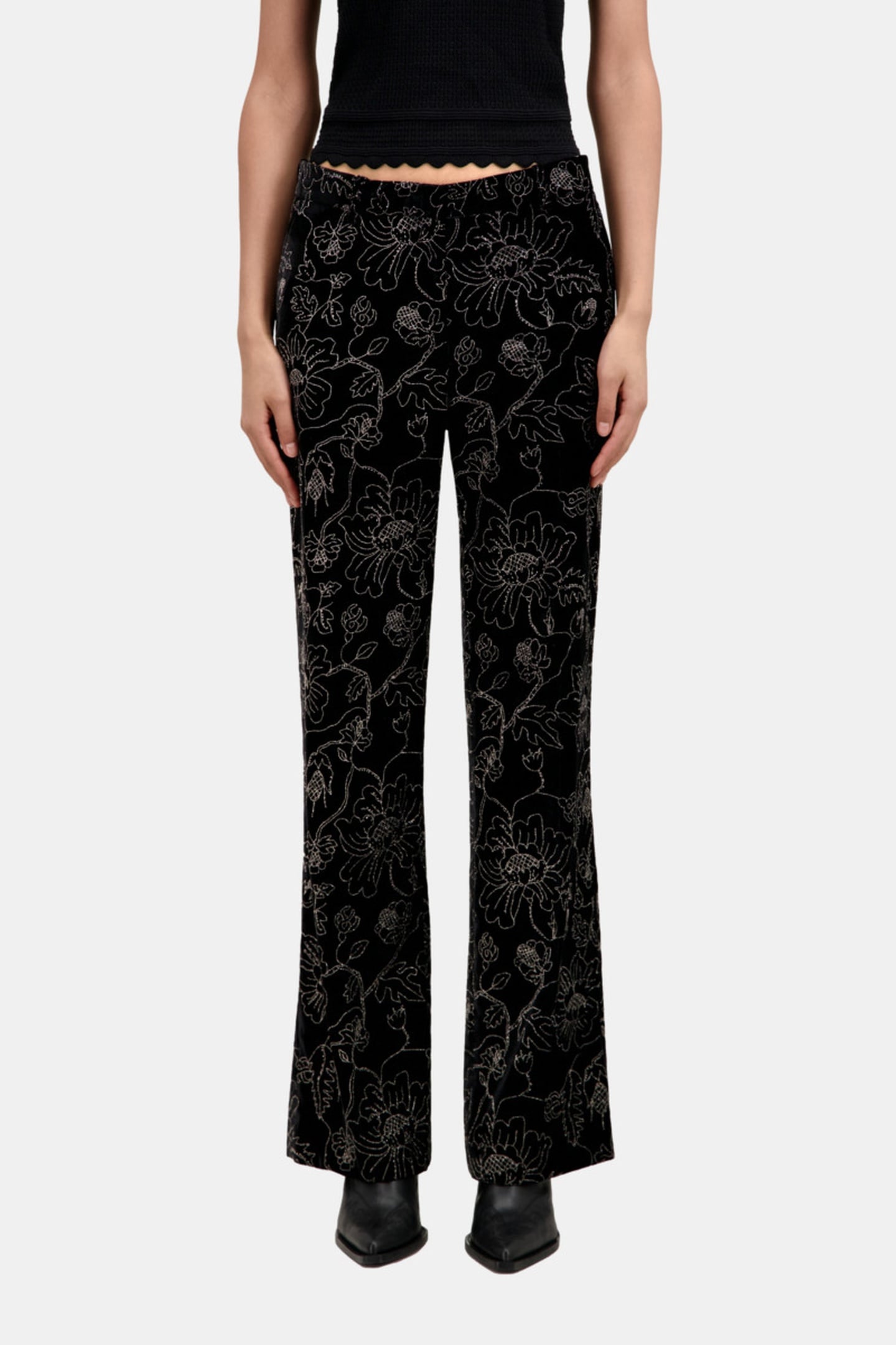 HIGH-WAIST VELVET SUIT TROUSERS WITH GLITTER BLACK 1
