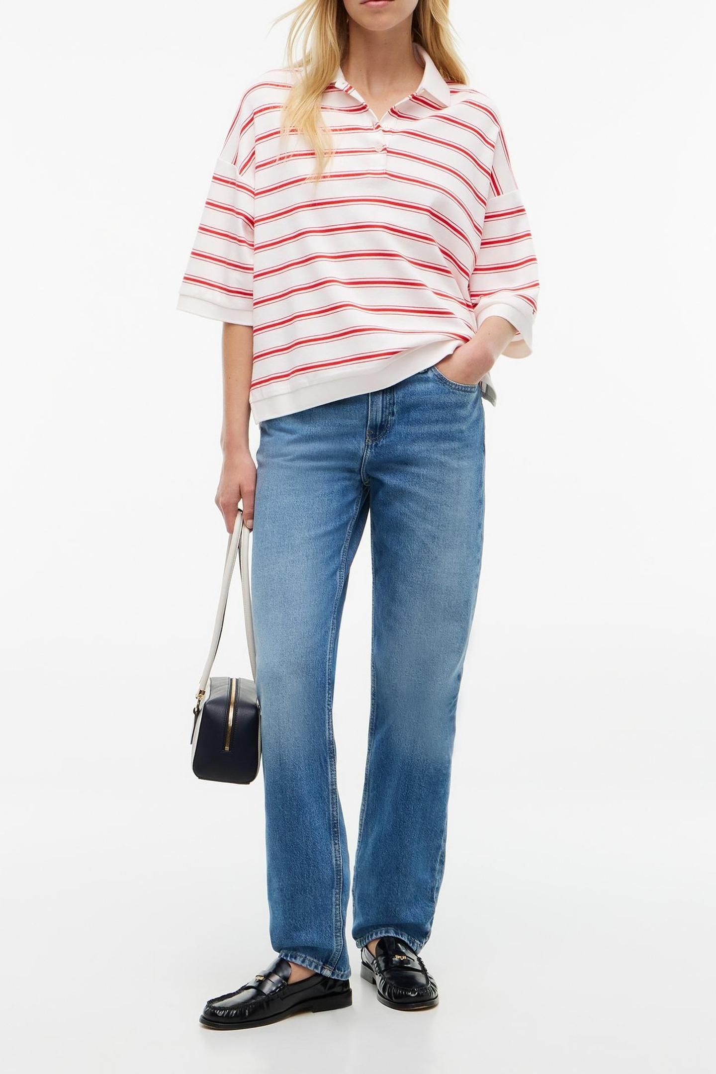 OVERSIZED FIT STRIPE POLO SHIRT MULTI ECRU/FIRE RED 3