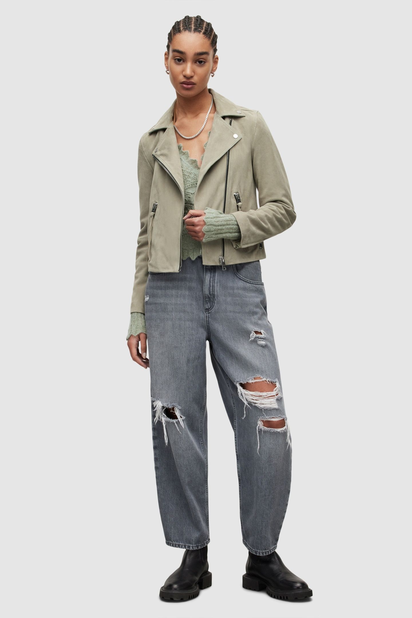 SUEDE DALBY BIKER PISTACHIO GREEN 1