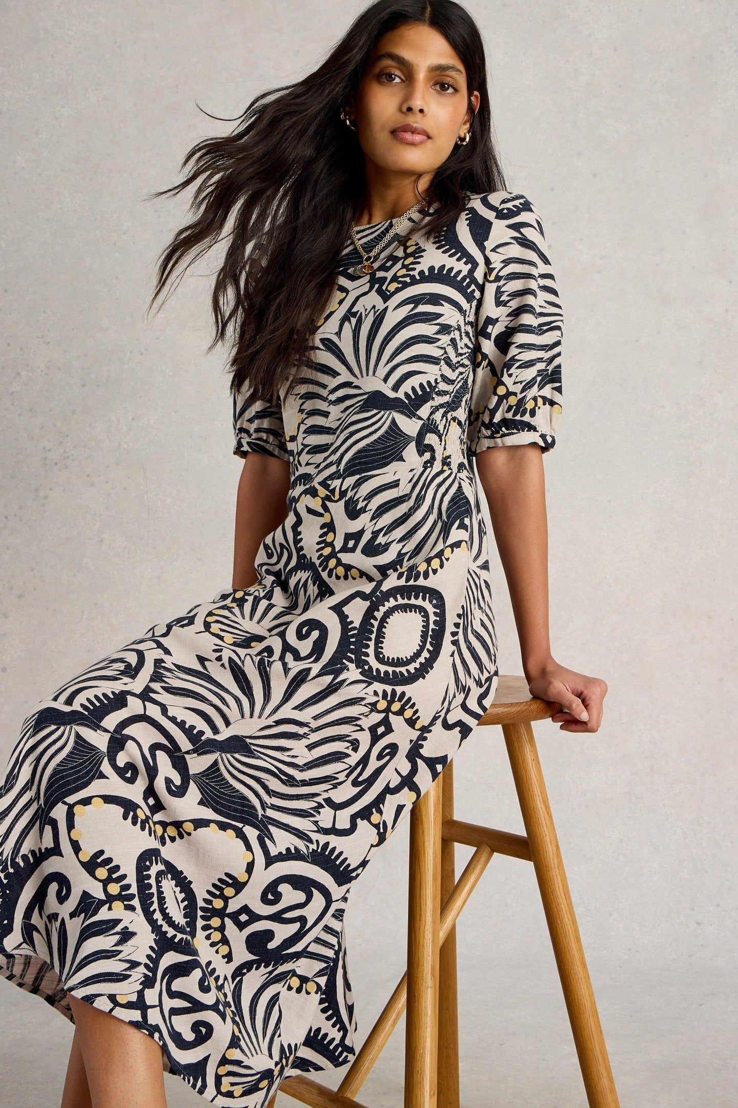 BECCA BIAS CUT DRESS NATURAL PRINT 7