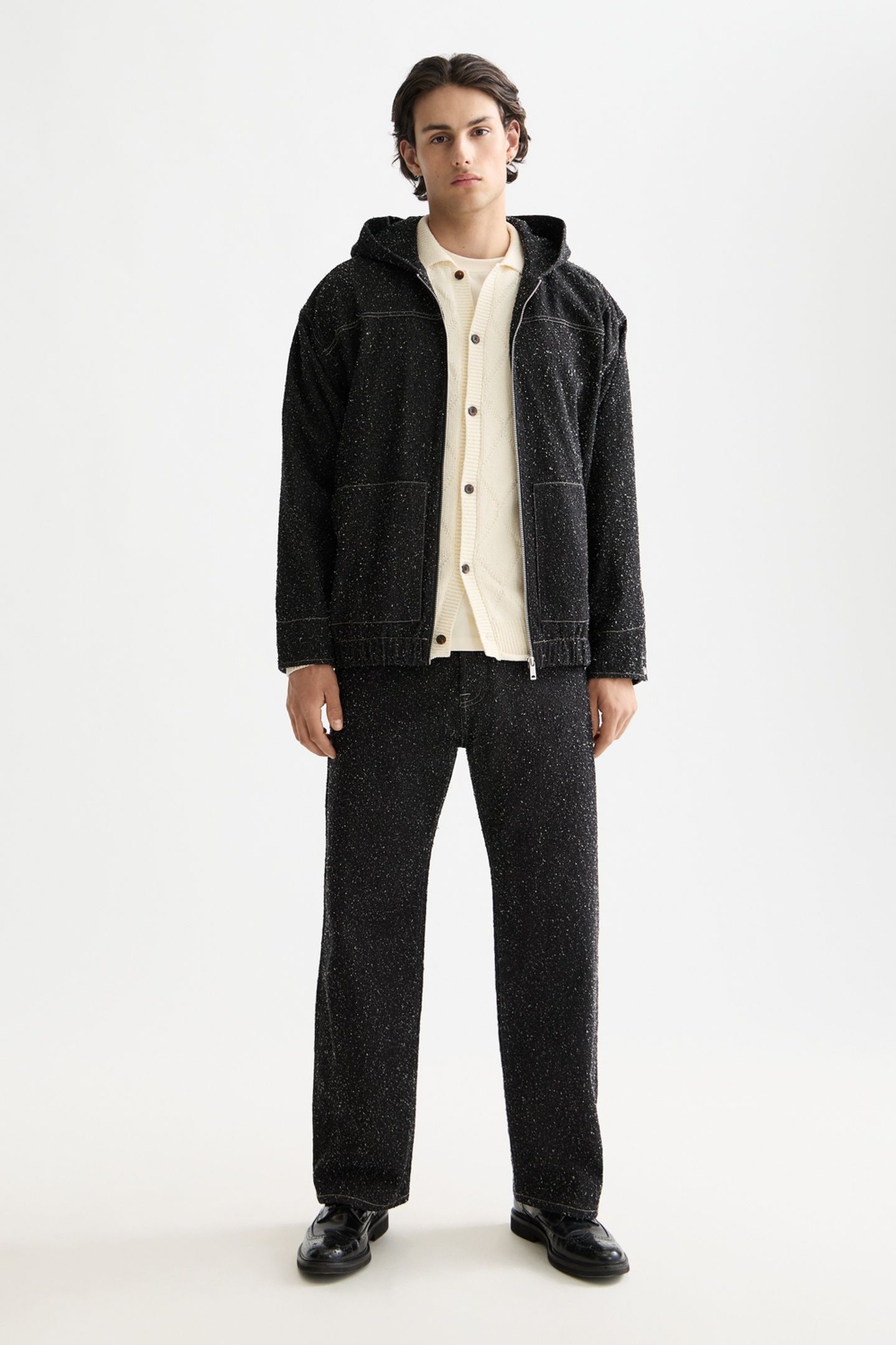HOODED DENIM JACKET — BLACK SNOW 2
