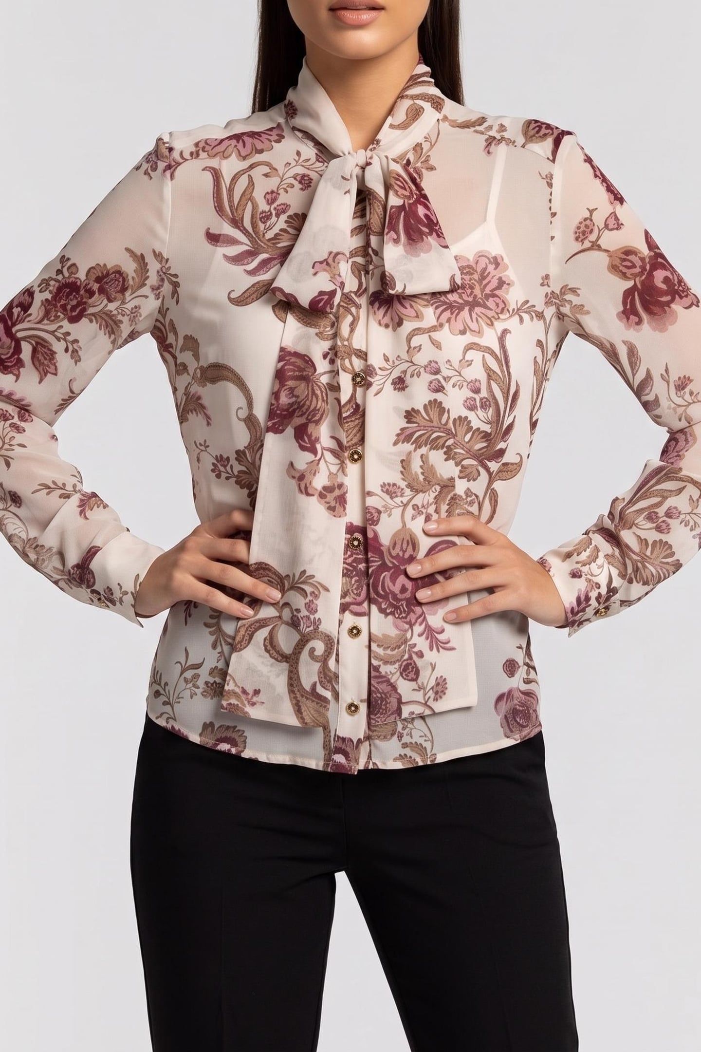 VERITY BOW LS BLOUSE FLORAL PAYSLEY ICE C 1