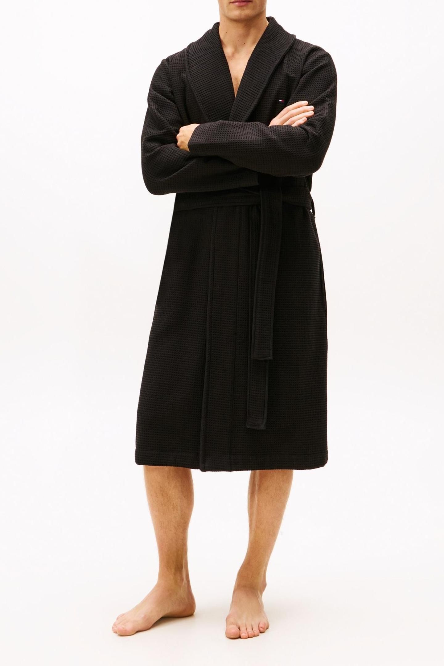 WAFFLE BATHROBE BLACK 1