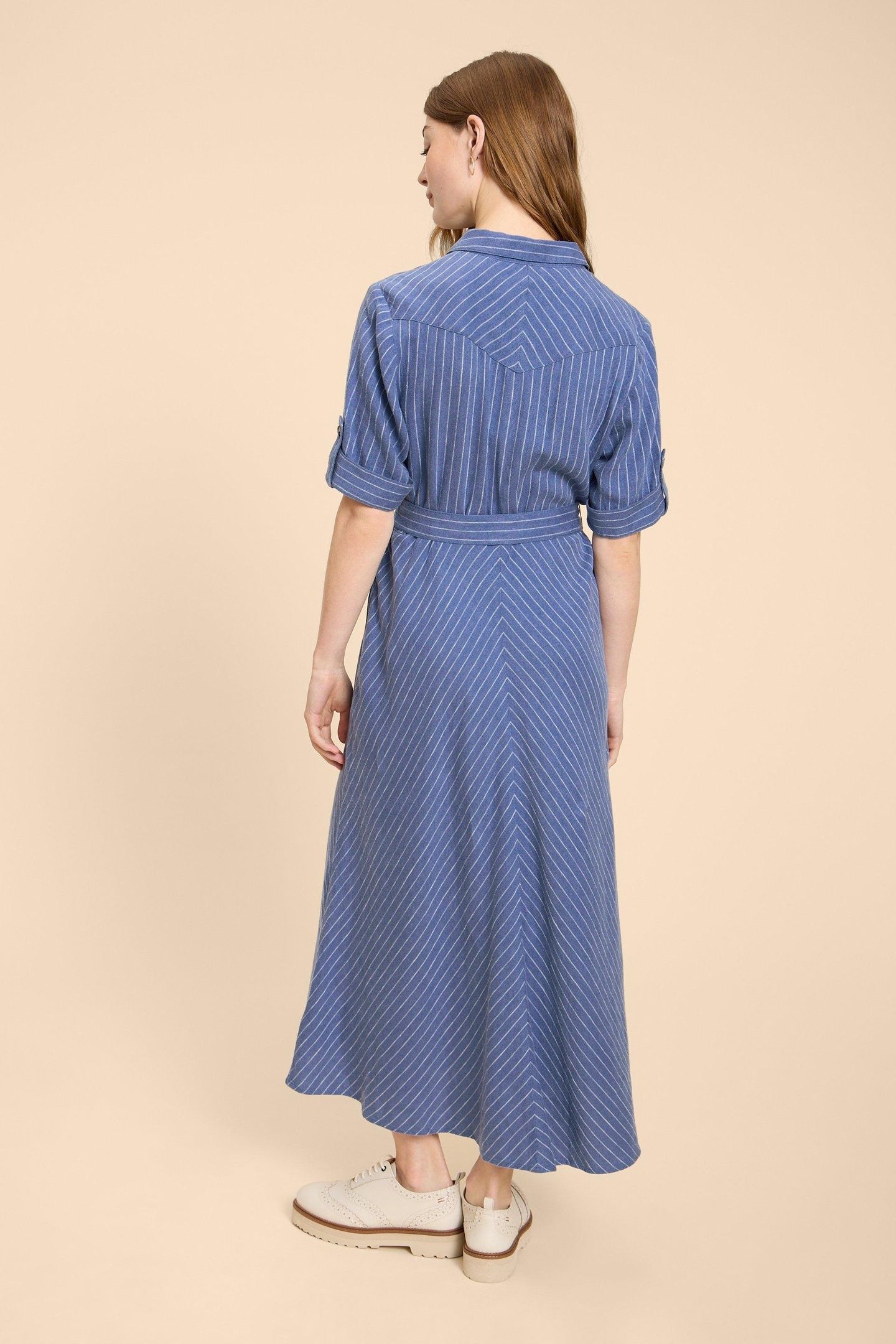 BETH LINEN BLEND SHIRT DRESS BLUE MULTI 3