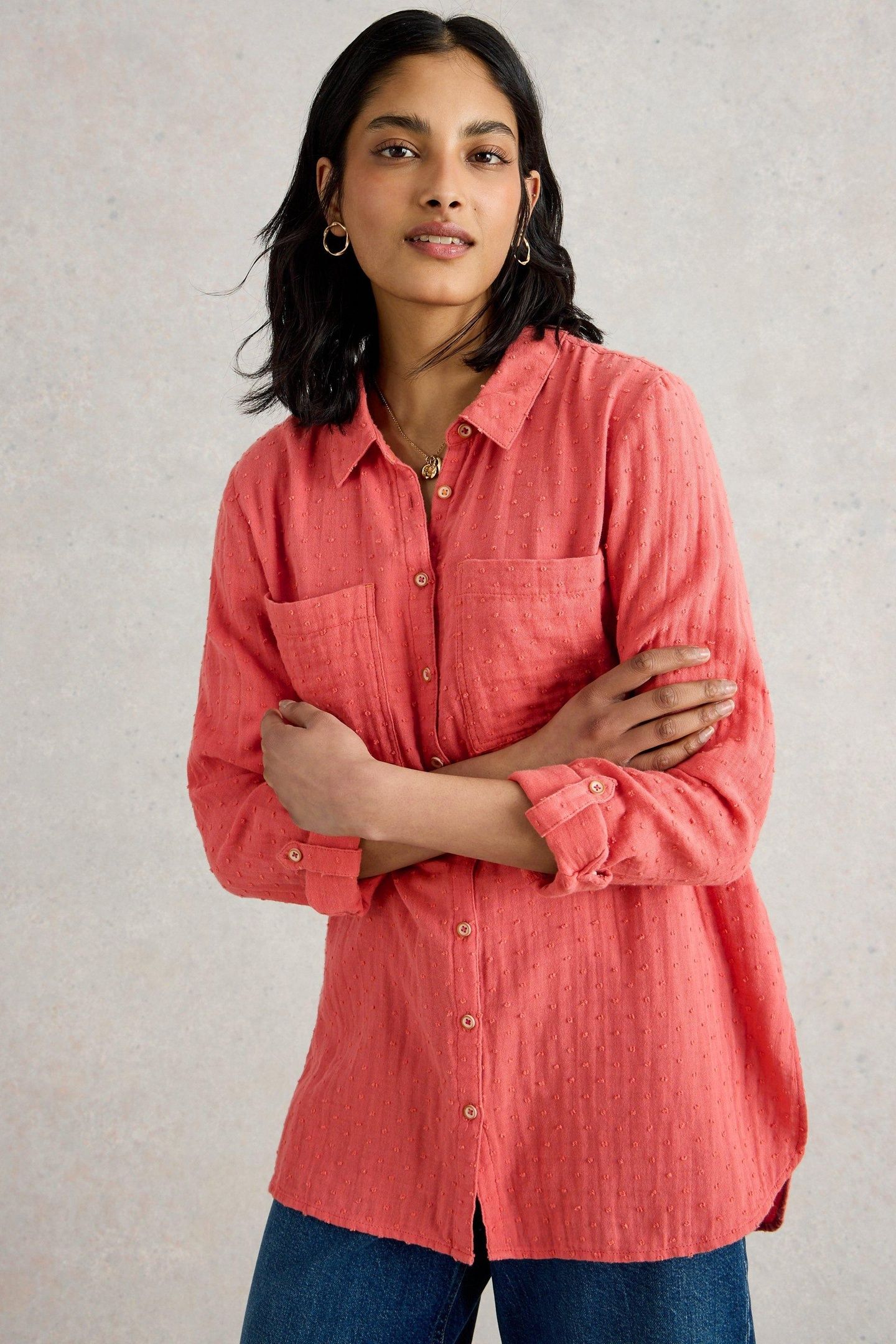 SOPHIE LONGLINE COTTON SHIRT MID PINK 1