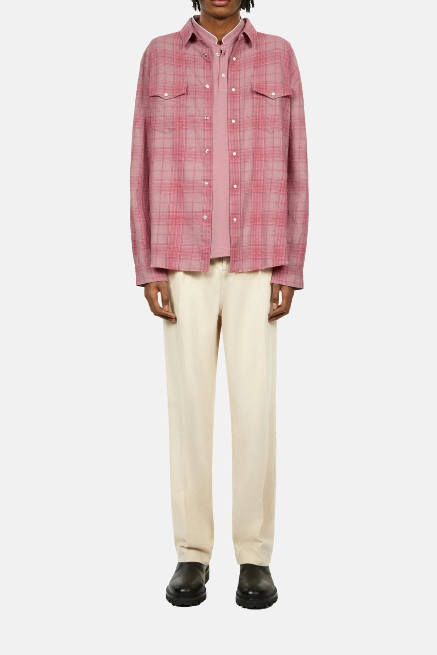 LONG-SLEEVED CHECKED SHIRT PINK WOOD 1