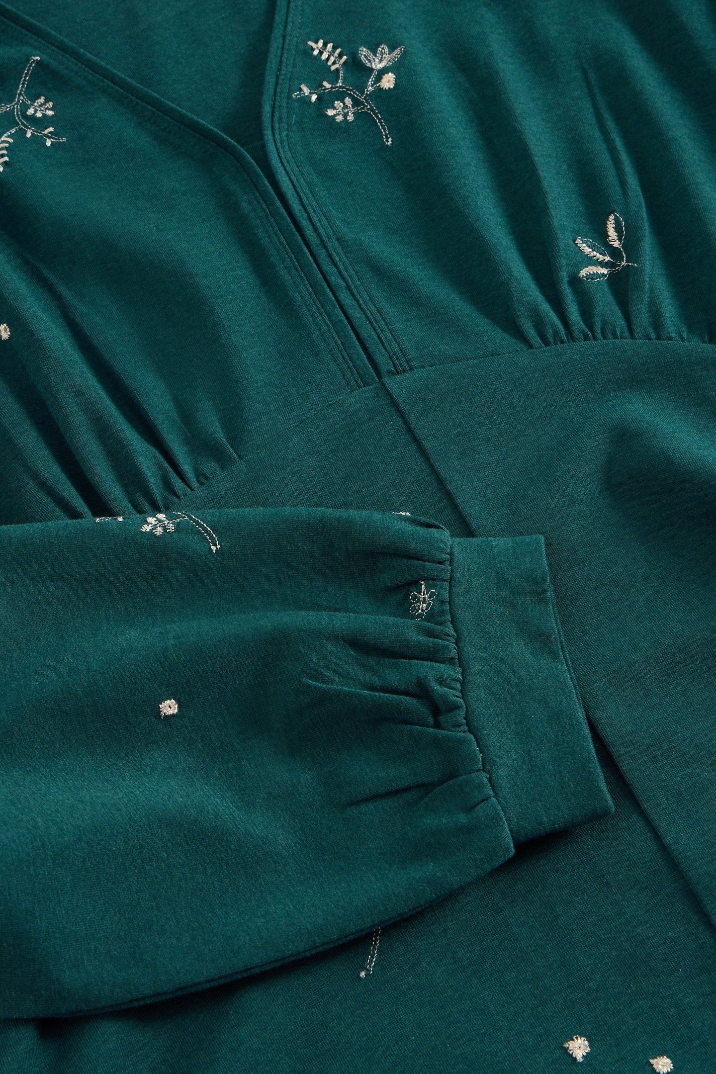 MEGAN EMBROIDERED JERSEY DRESS TEAL MULTI 8