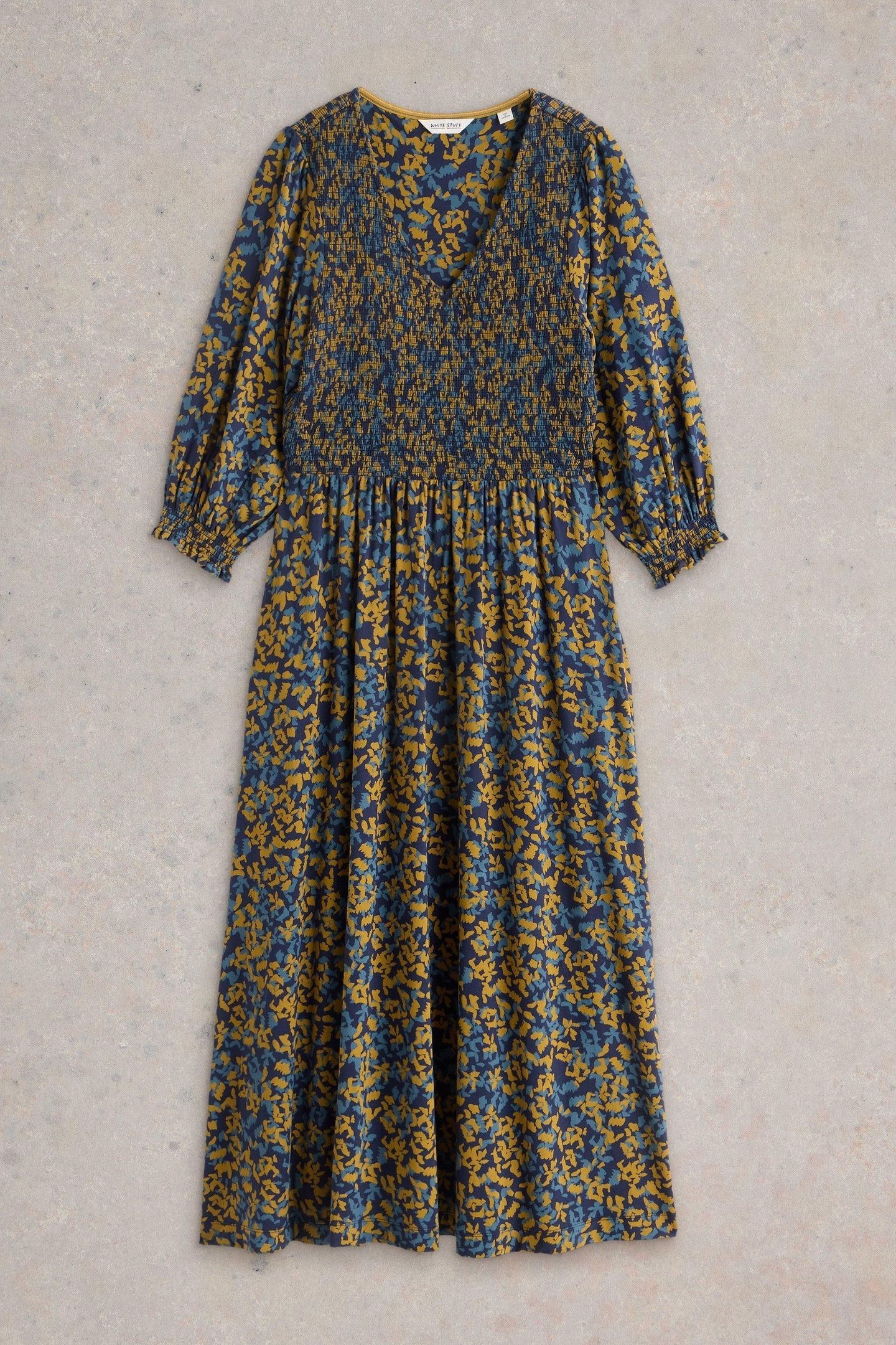 EMILY SHIRRED JERSEY DRESS NAVY PRINT 4