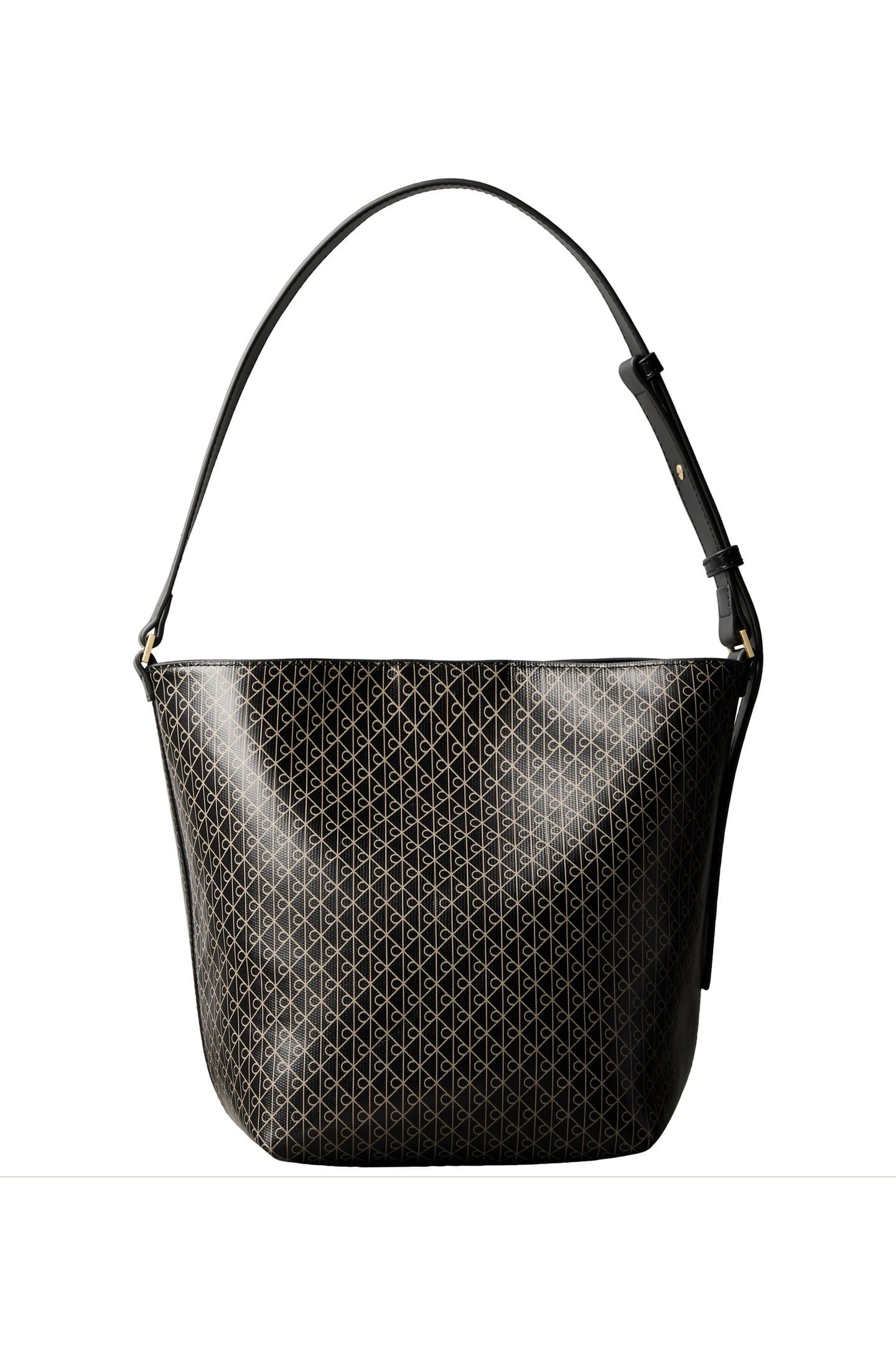 EMBLEM ALL-OVER PRINT MEDIUM BUCKET BAG BLACK 1