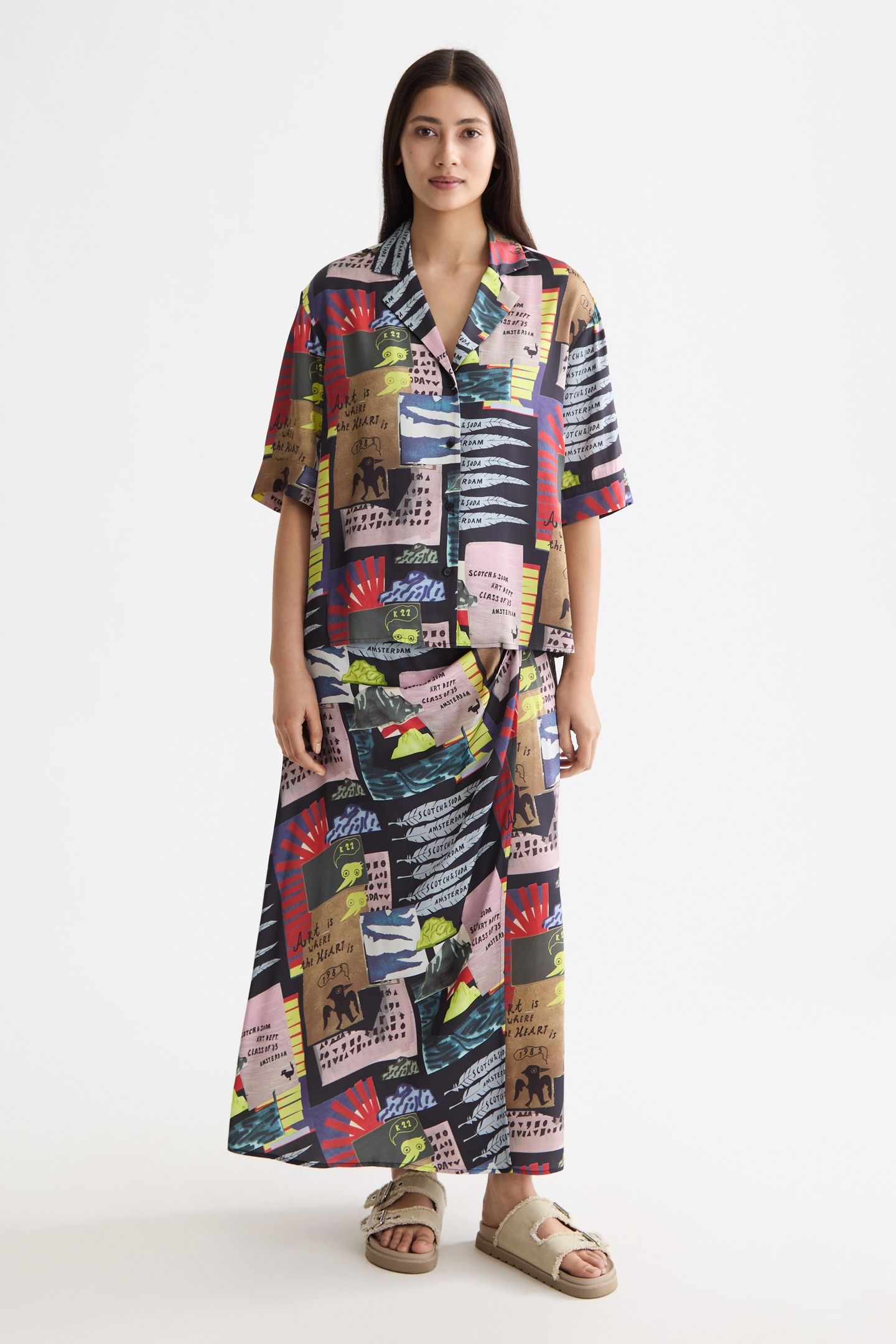 HIGH RISE MIDI WRAP SKIRT ART DEPT COLLAGE MULTICOLOR 2