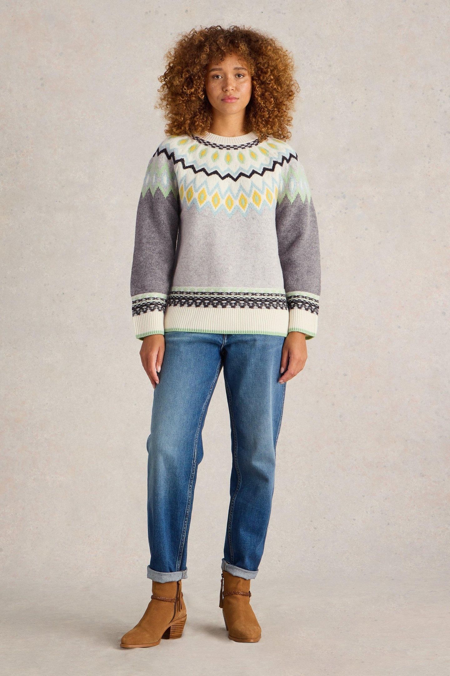 SUNSET FAIRISLE JUMPER GREY MULTI 1