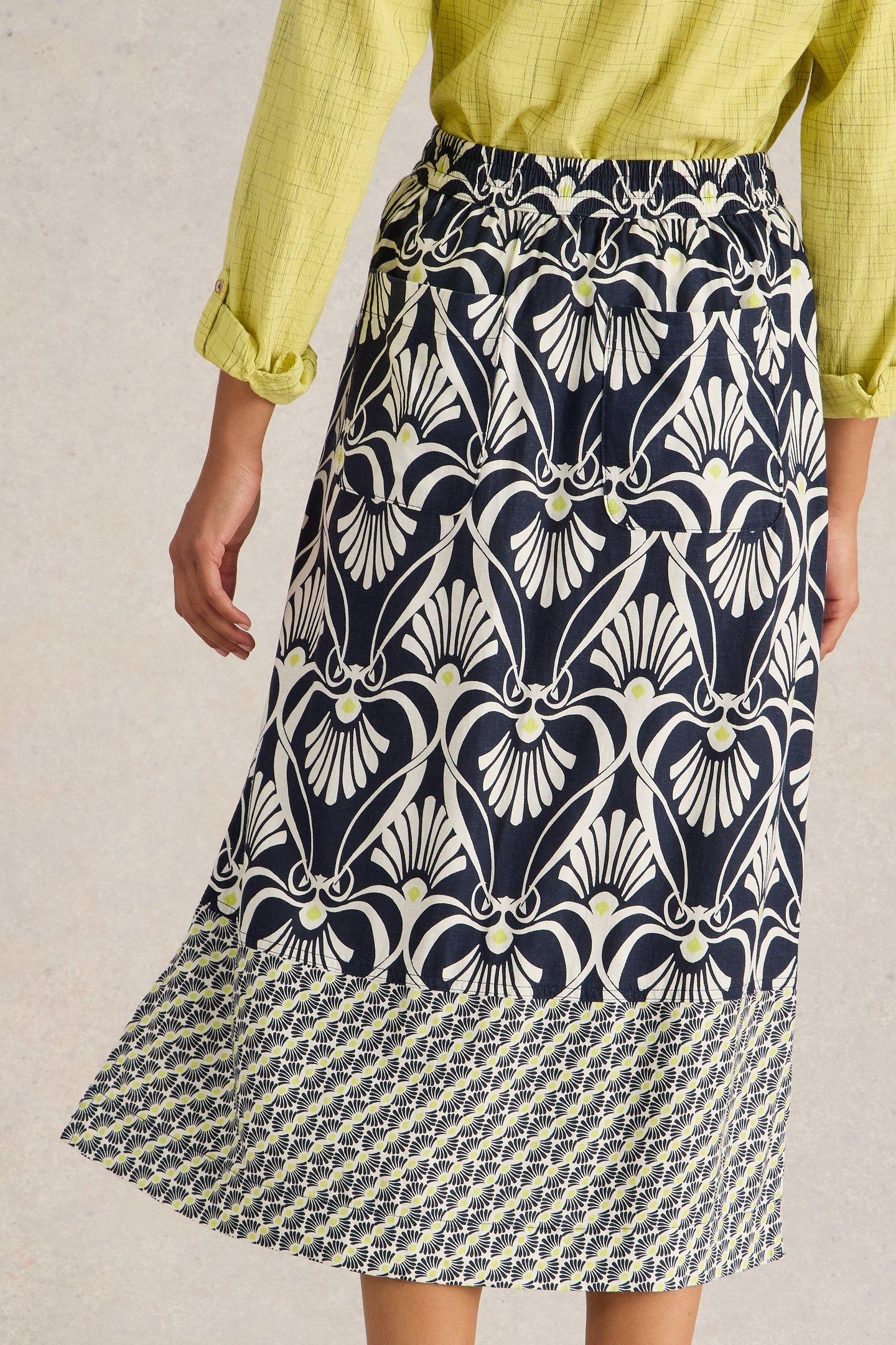ELLE LINEN BLEND SKIRT NAVY PRINT 3