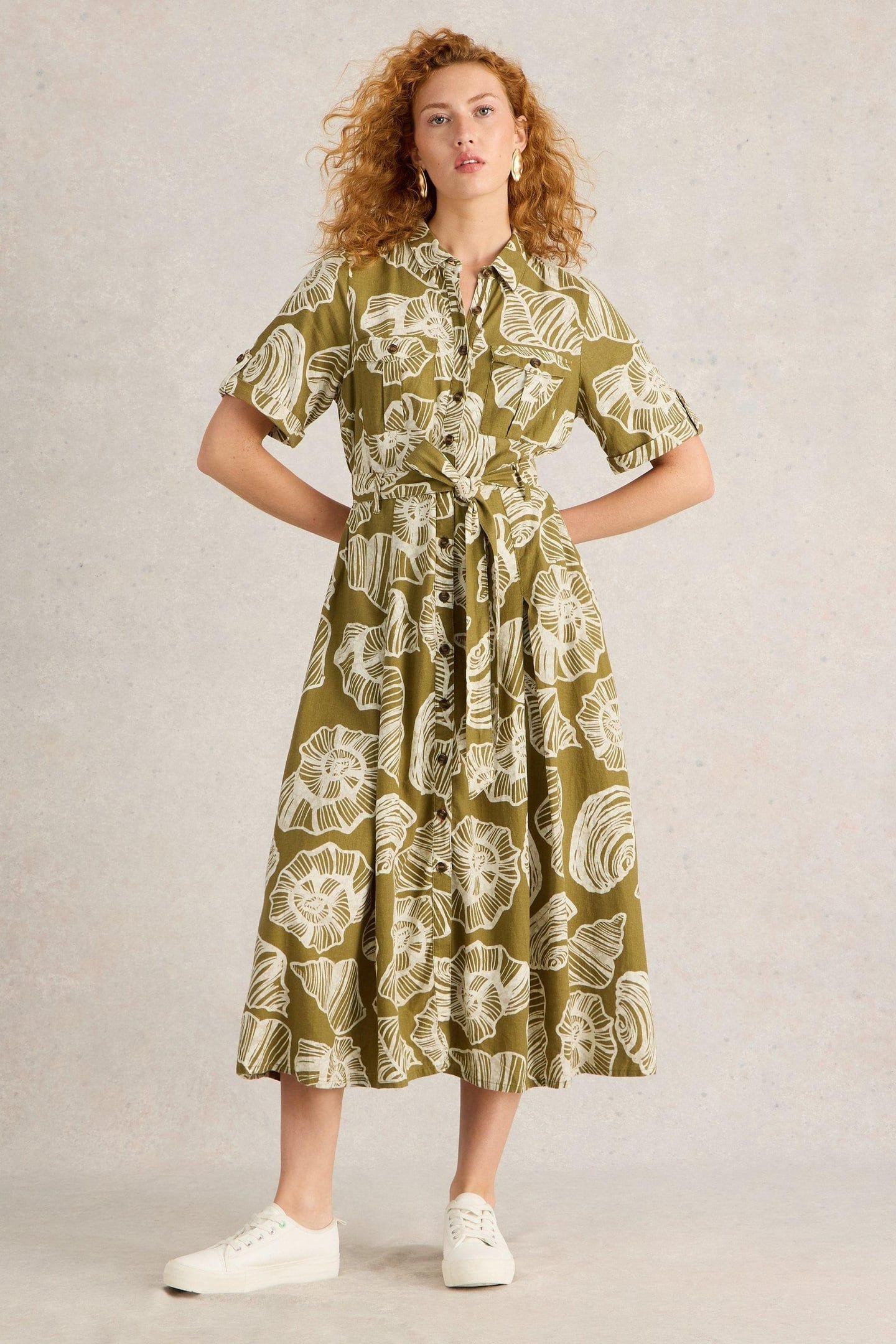 TIFF LINEN BLEND SHIRT DRESS GREEN PRINT 2