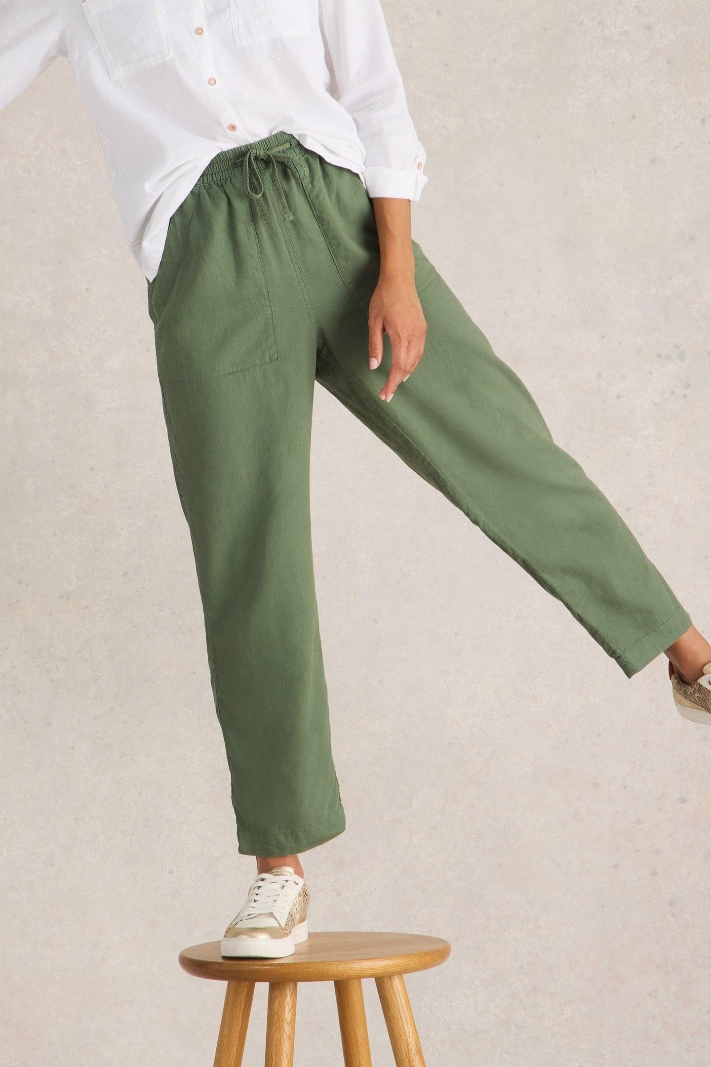 ELLE LINEN BLEND TROUSER MID GREEN 7