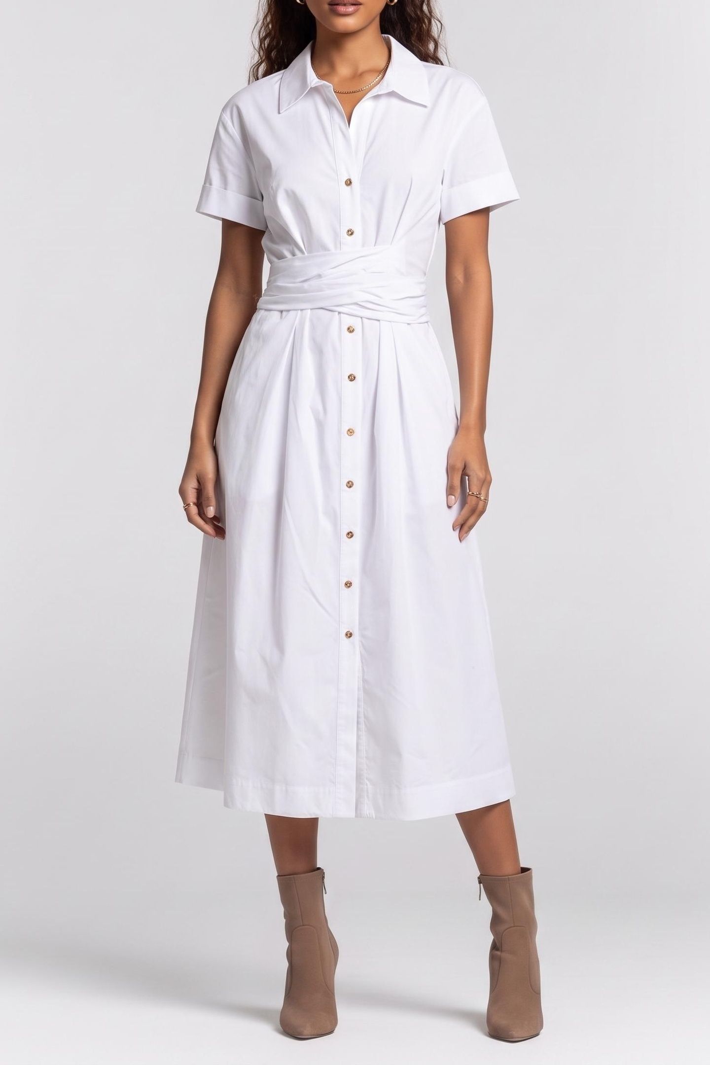 ADELE V NECK SS MIDI TRUE WHITE A000 1