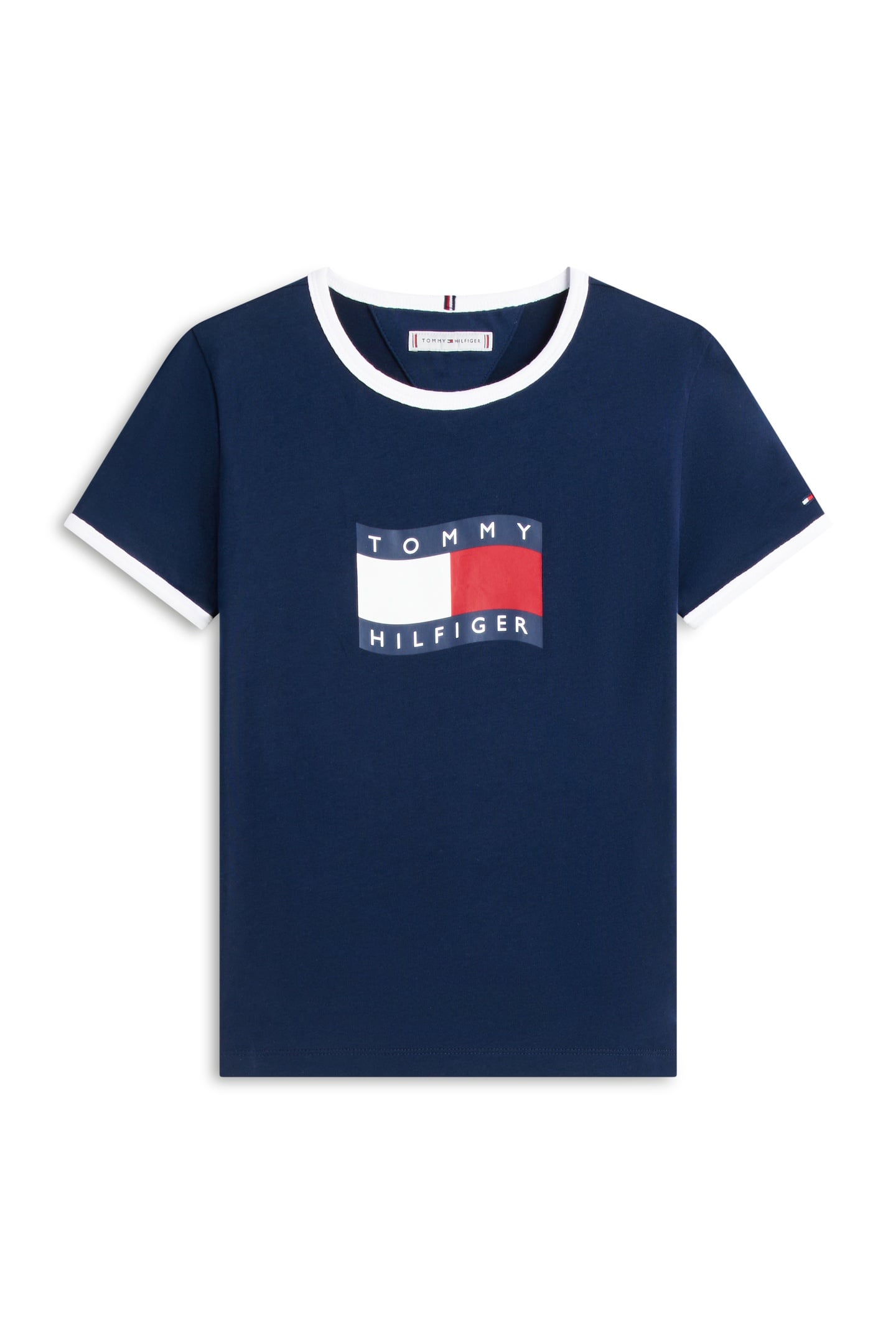 GIRLS WAVY FLAG RINGER TEE DARK NIGHT NAVY 4