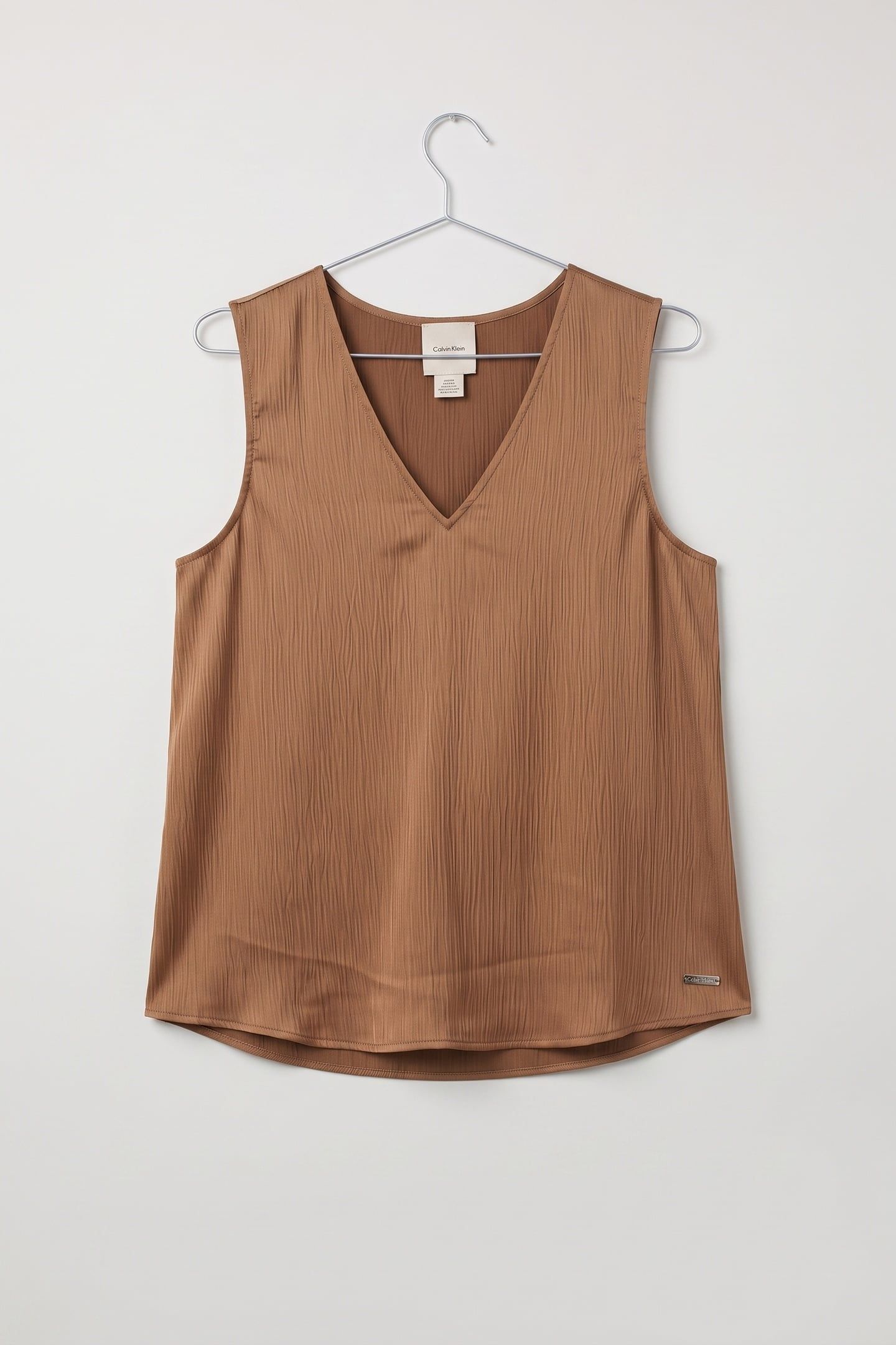 PLISSE V NECK SHIRT EXECUTIVE BROWN 3
