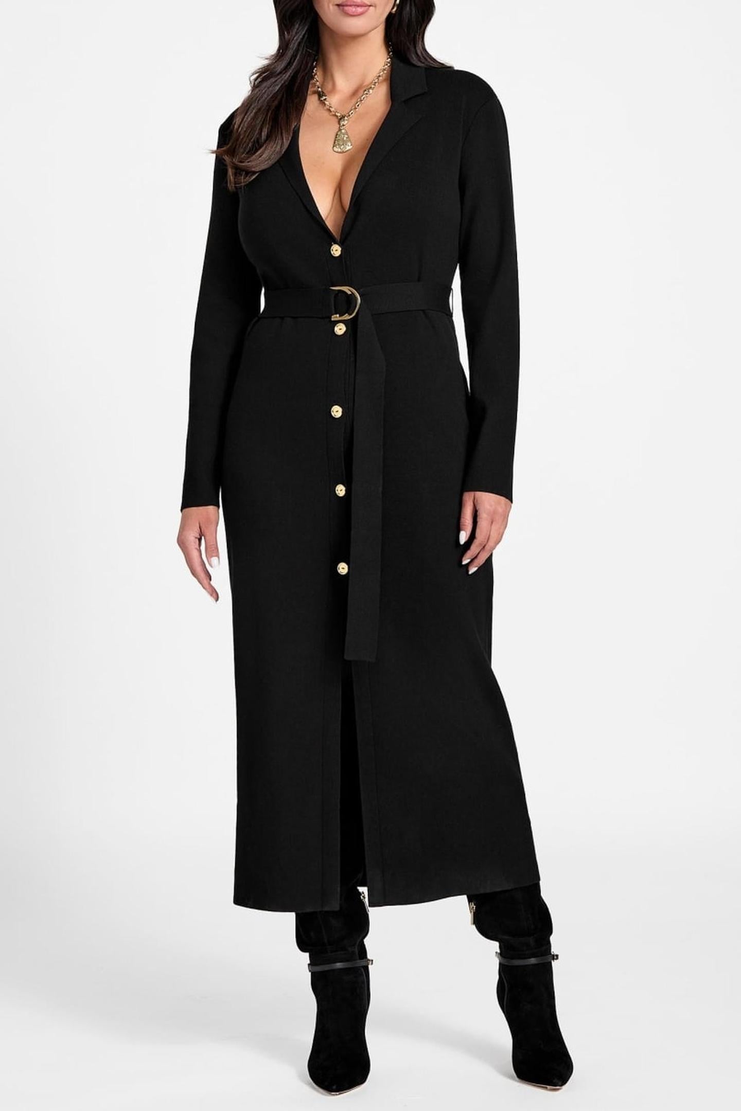 AABISH LONG CARDI SW JET BLACK A996 1