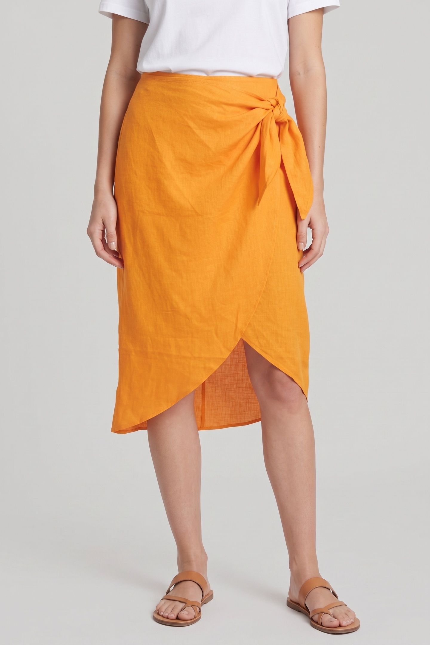 LIMA WRAP LINEN SKIRT ORANGE 1