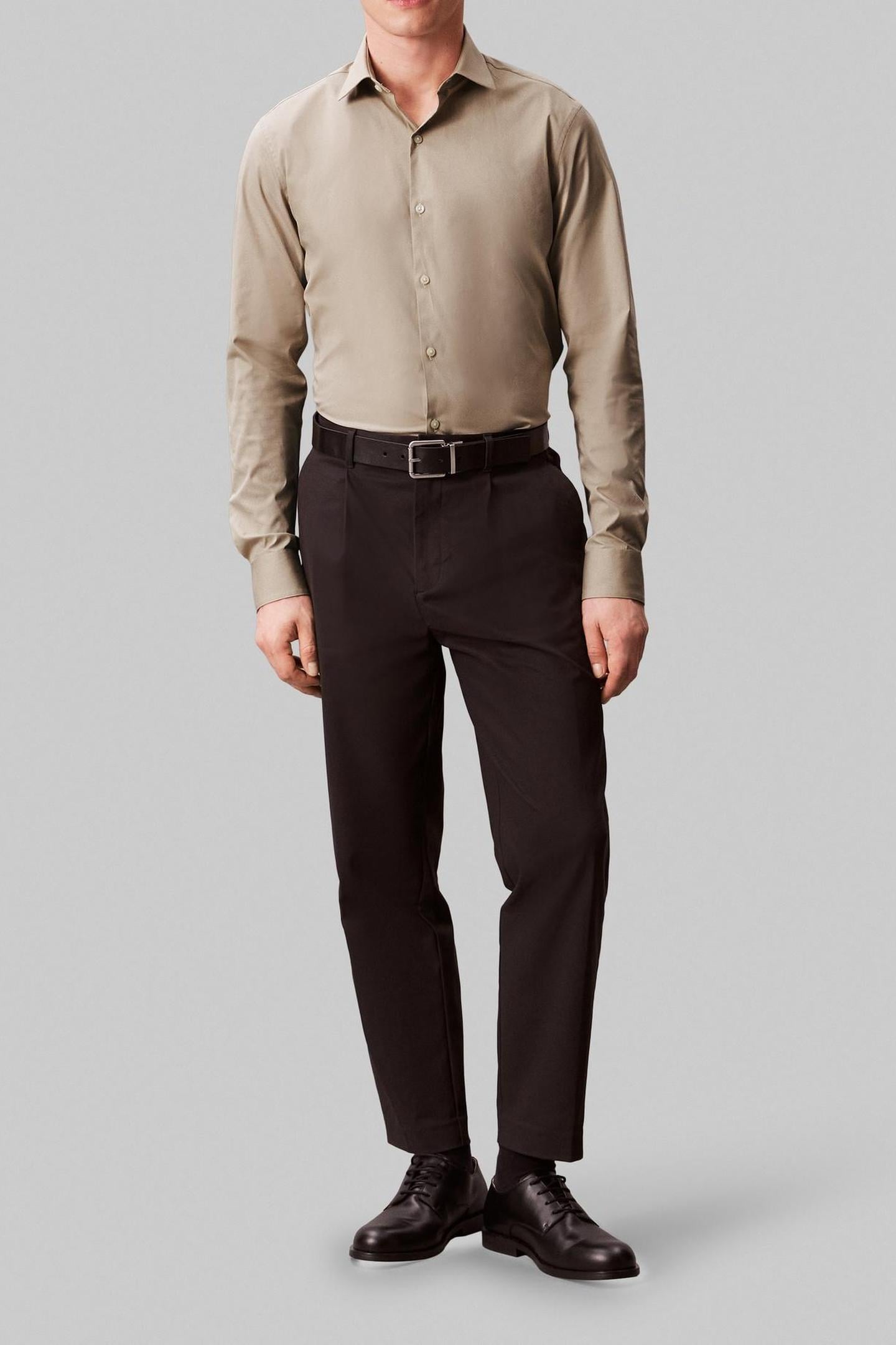 SLIM STRIPED LINEN BLEND SHIRT TAUPE MULTI 1