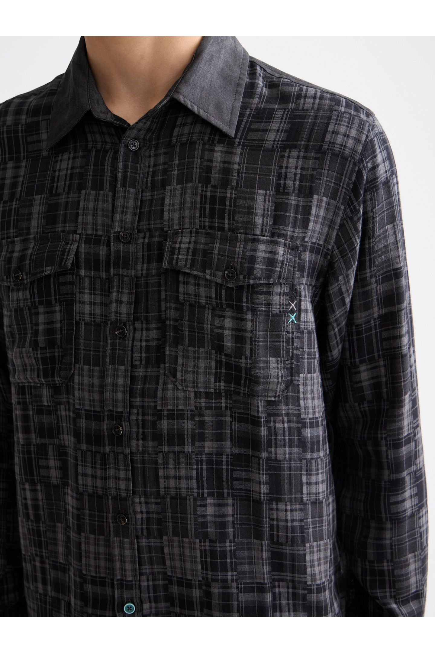 PATCHWORK FLANNEL RELAXED-FIT SHIRT METEORITE PATCHWORK CHEC 6