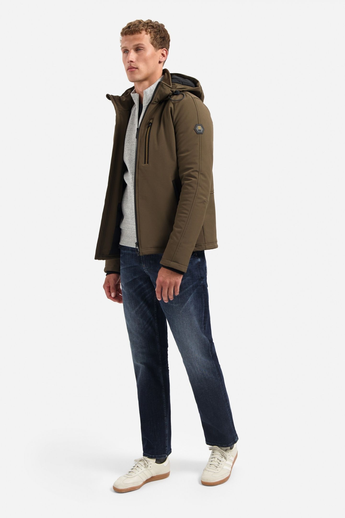 JACKET SHORT FIT HOODED SOFTSHELL STRETCH TAUPE 3