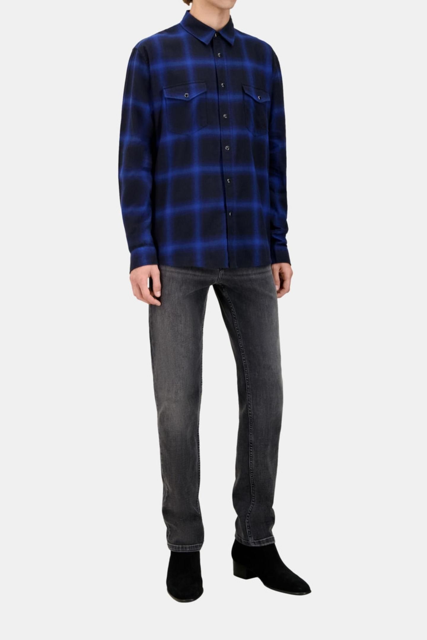 LONG-SLEEVED CHECKED SHIRT BLUE BLACK 2