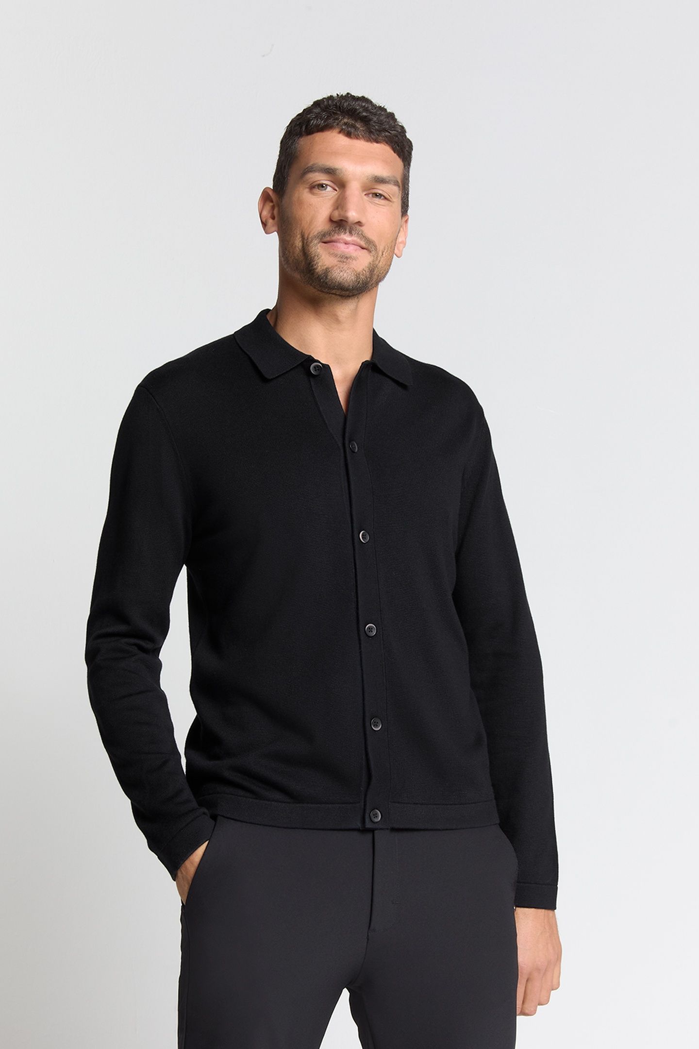 PULLOVER FULL BUTTON POLO BLACK 1