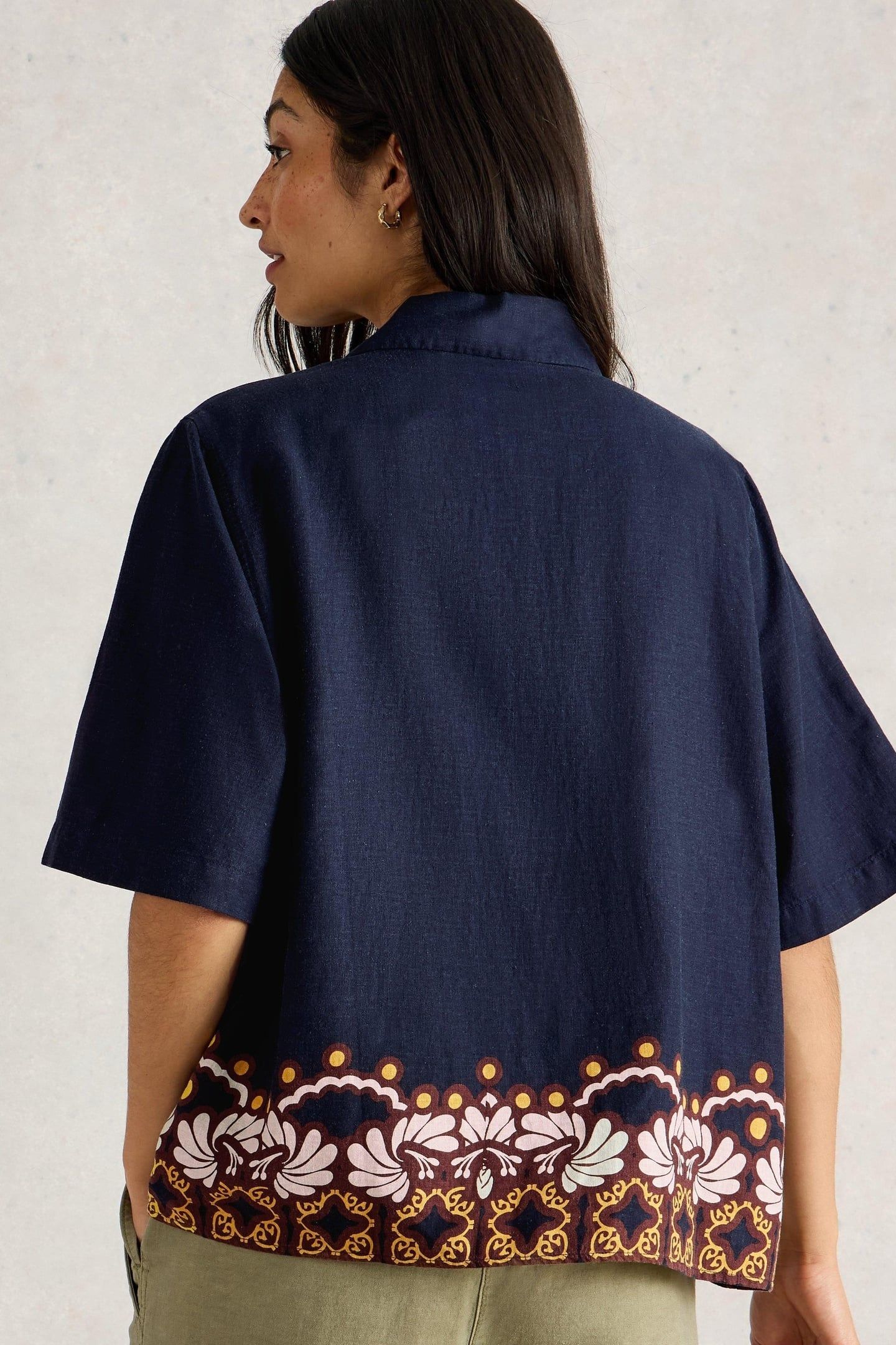 BELLA LINEN BLEND RESORT SHIRT NAVY MULTI 4