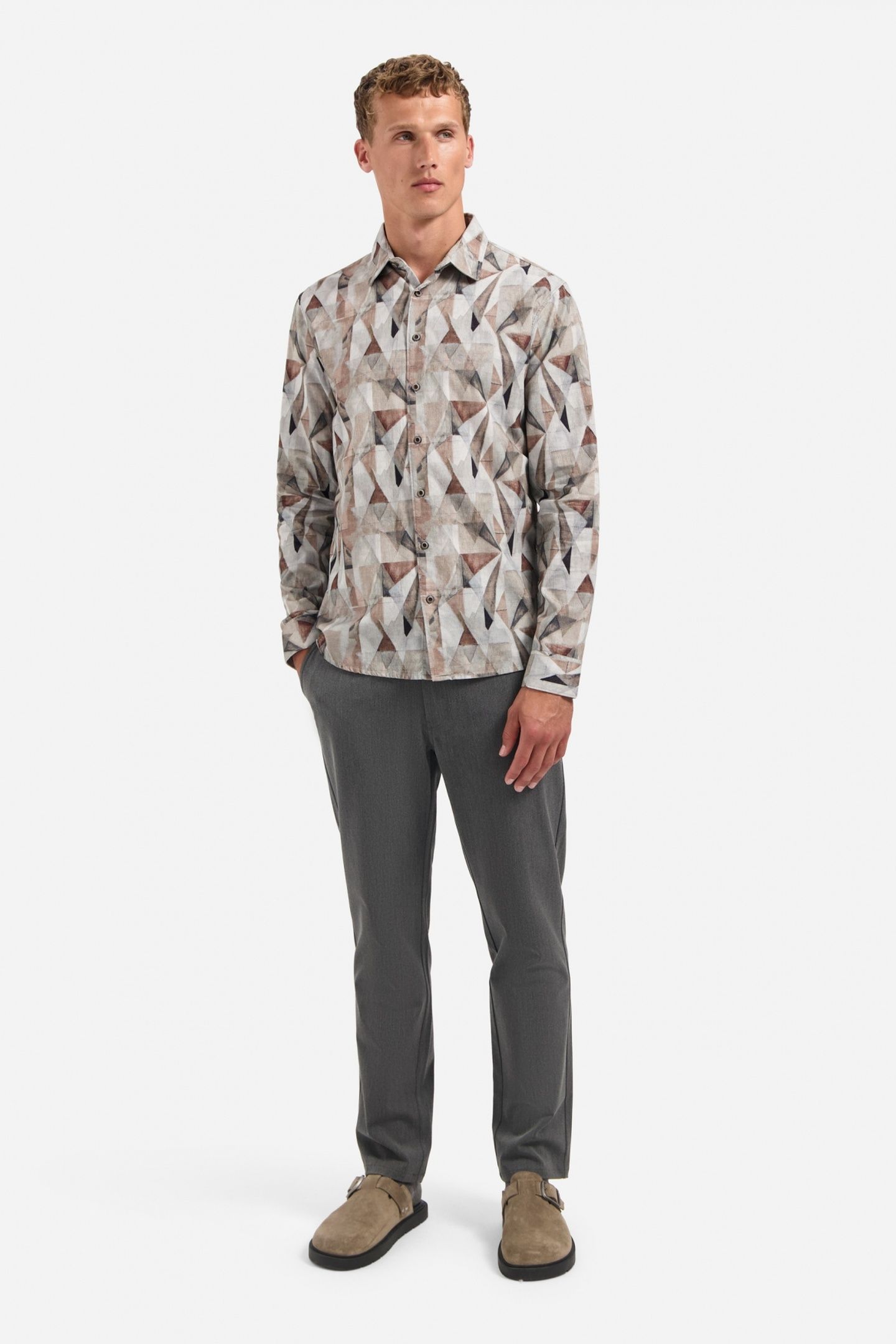 SHIRT ALLOVER PRINTED FINE CORDUROY TAUPE 1