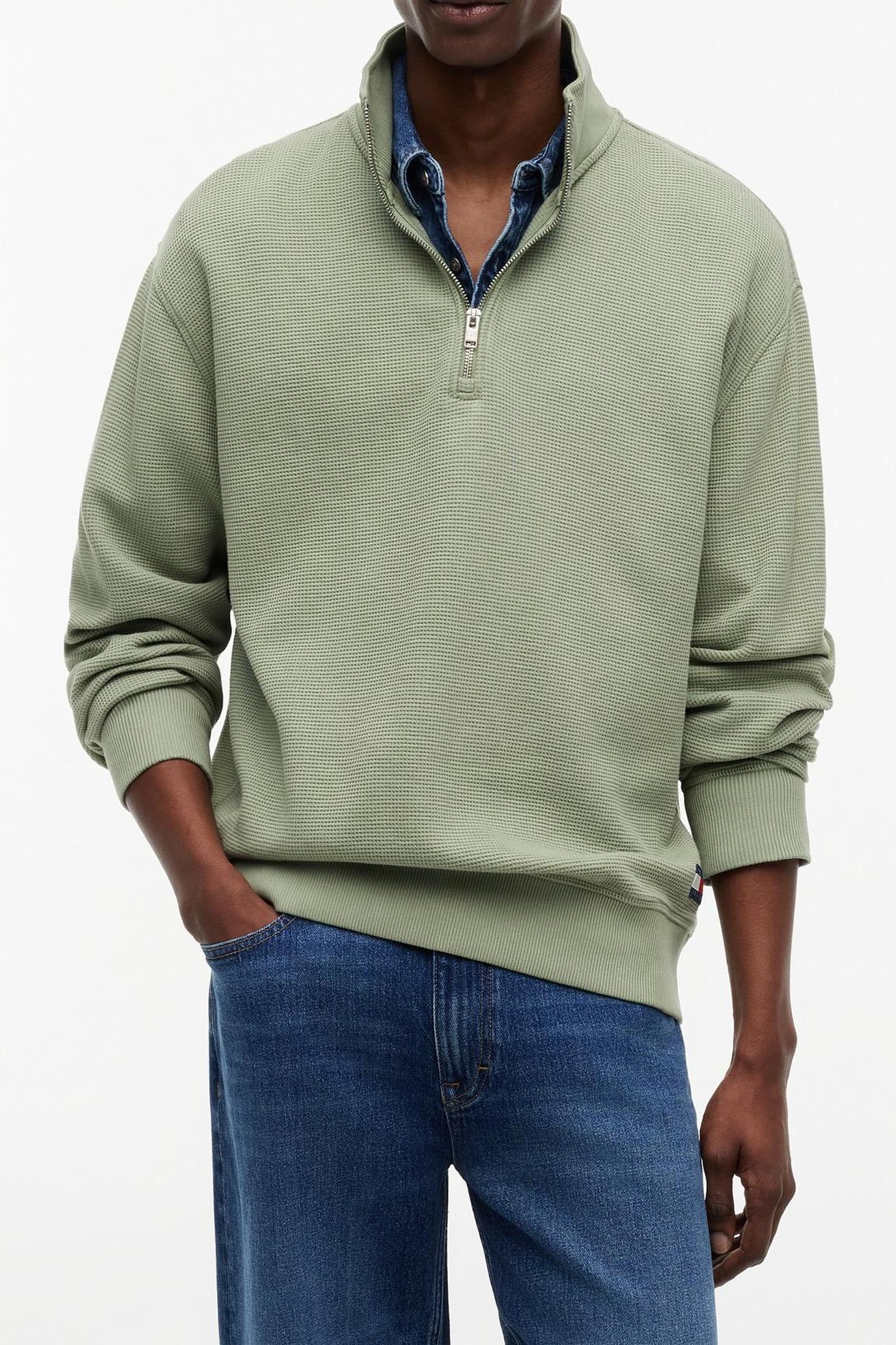 RELAXED WASHED WAFFLE KNIT SPRING OLIVE 1